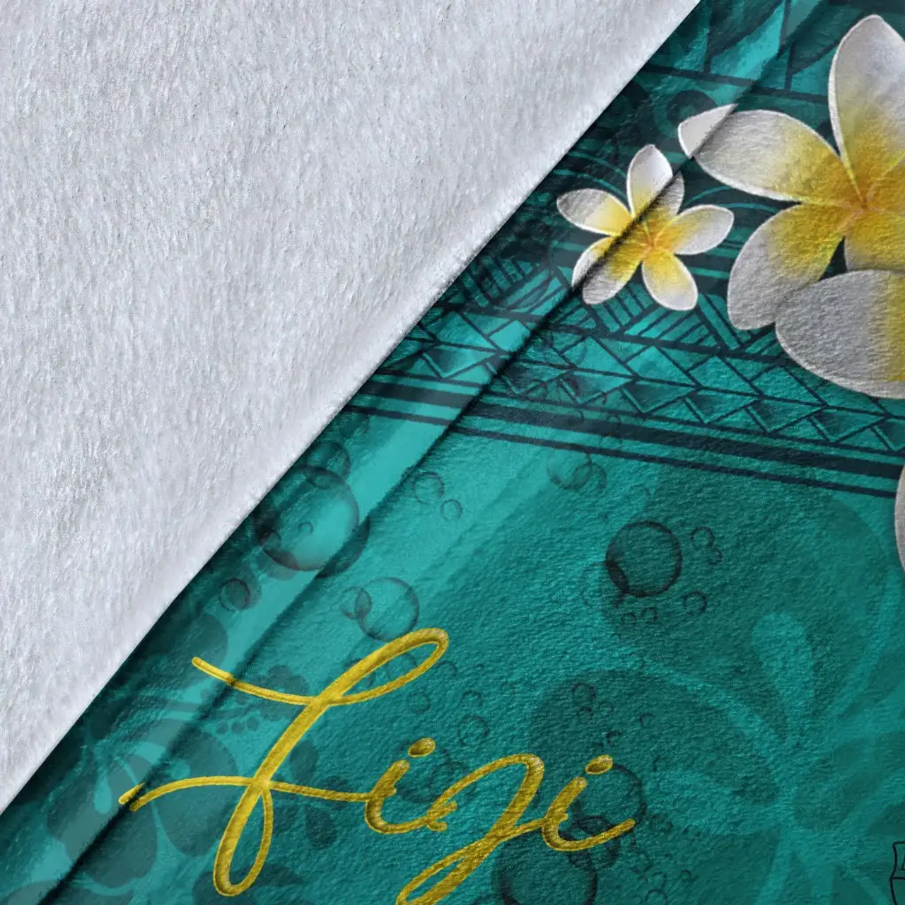 Fiji Polynesian Blanket - Plumeria With Blue Ocean 2