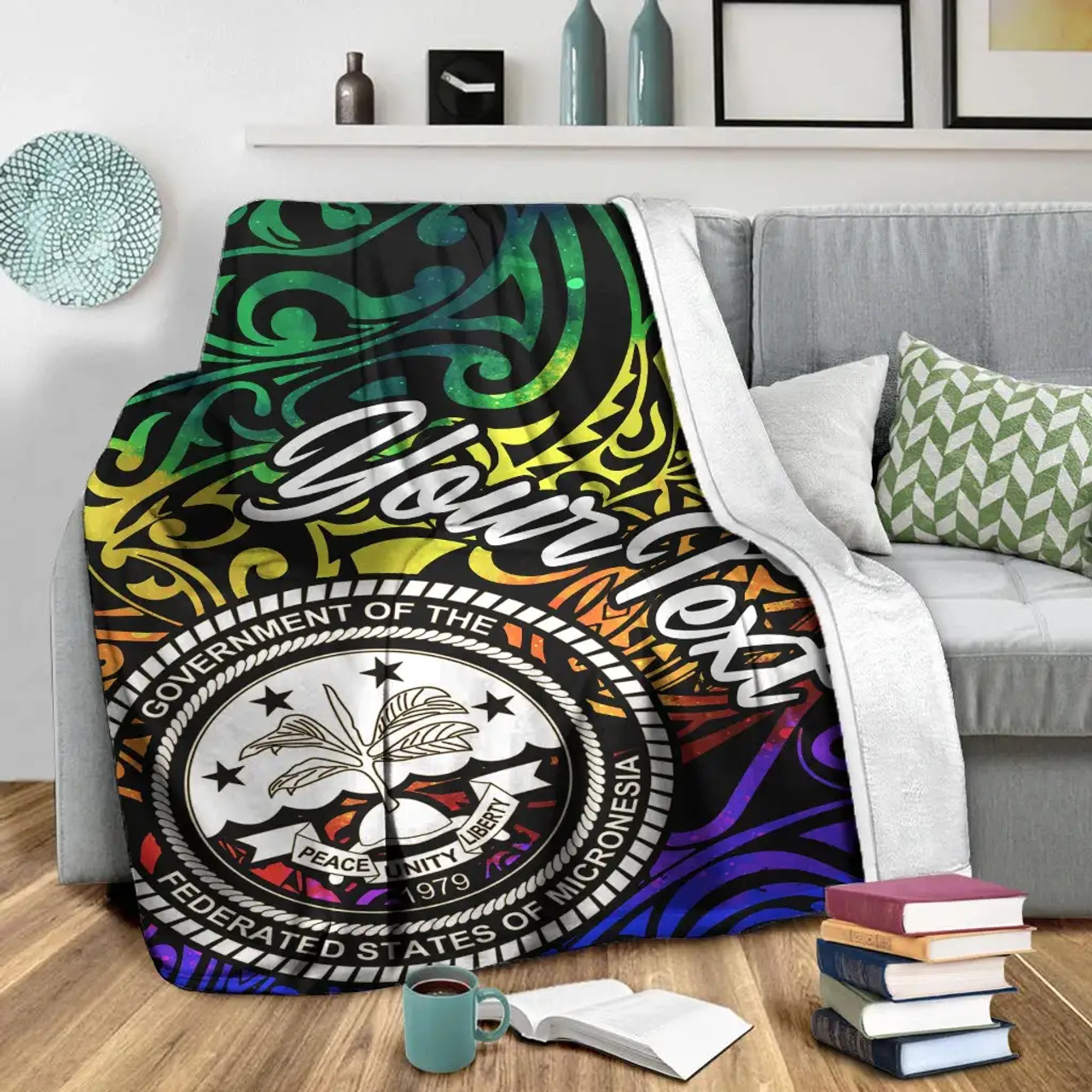 Federated States of Micronesia Custom Personalised Premium Blanket - Rainbow Polynesian Pattern 6