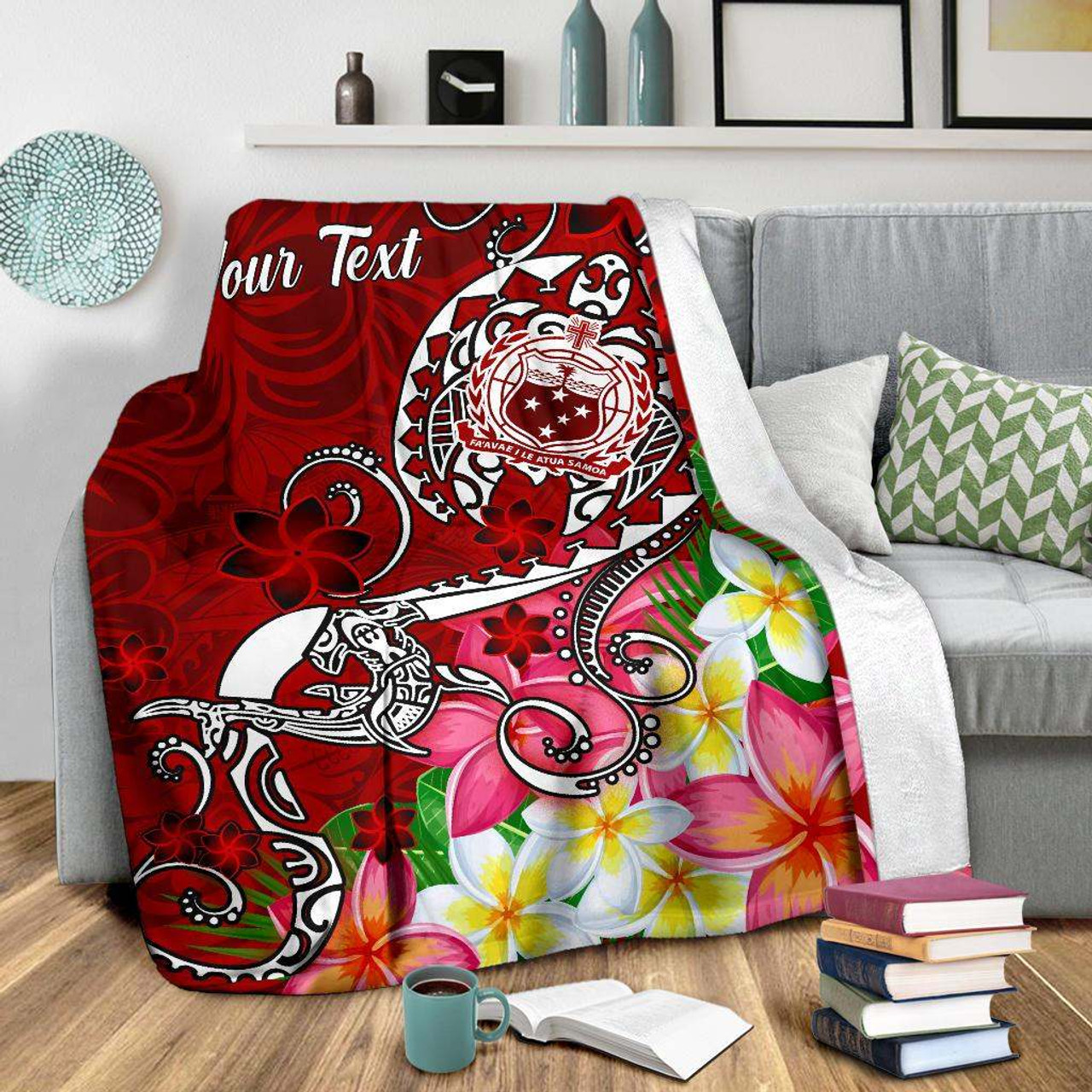 Samoa Custom Personalised Premium Blanket - Turtle Plumeria (Red) 3