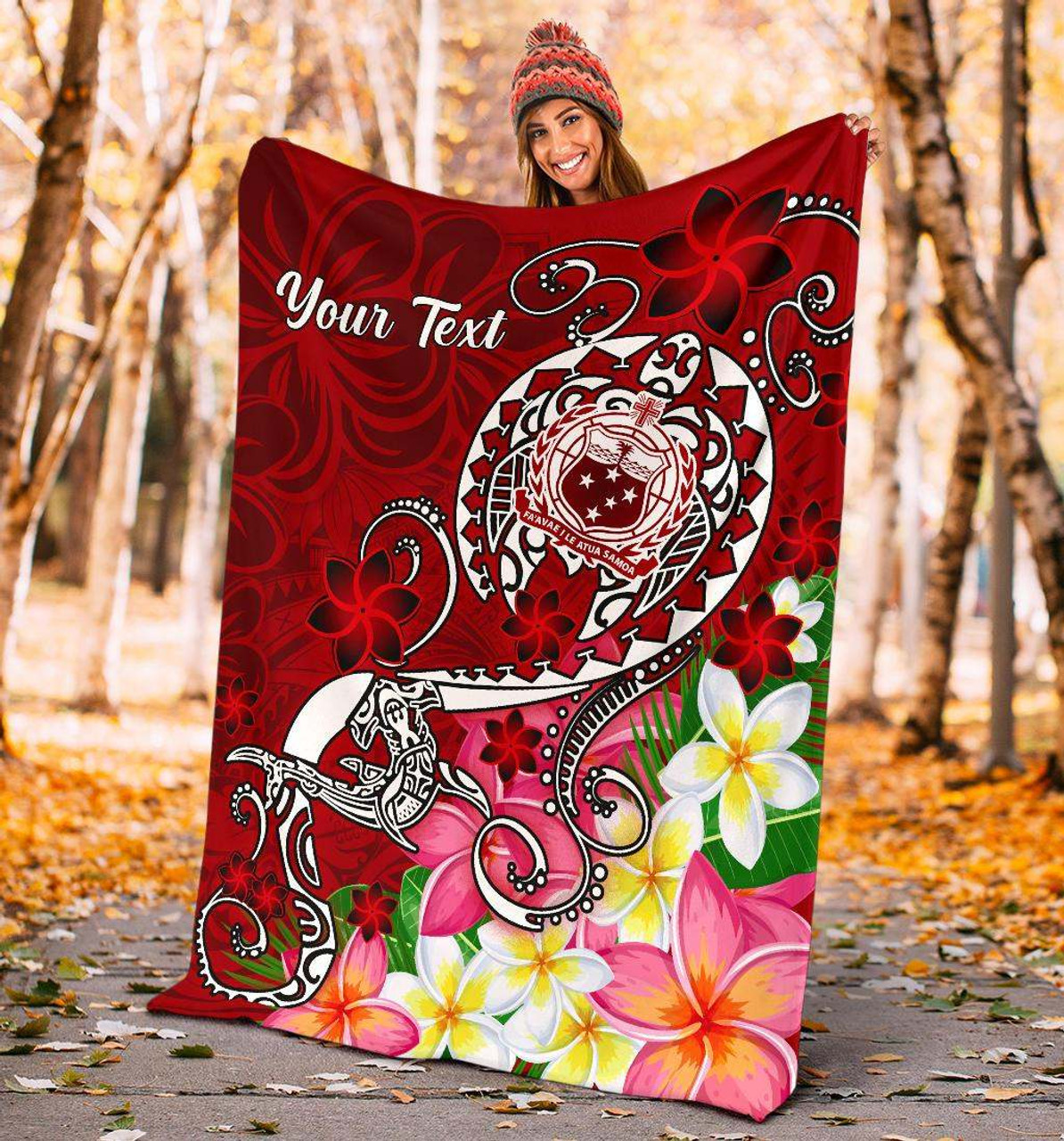 Samoa Custom Personalised Premium Blanket - Turtle Plumeria (Red) 4