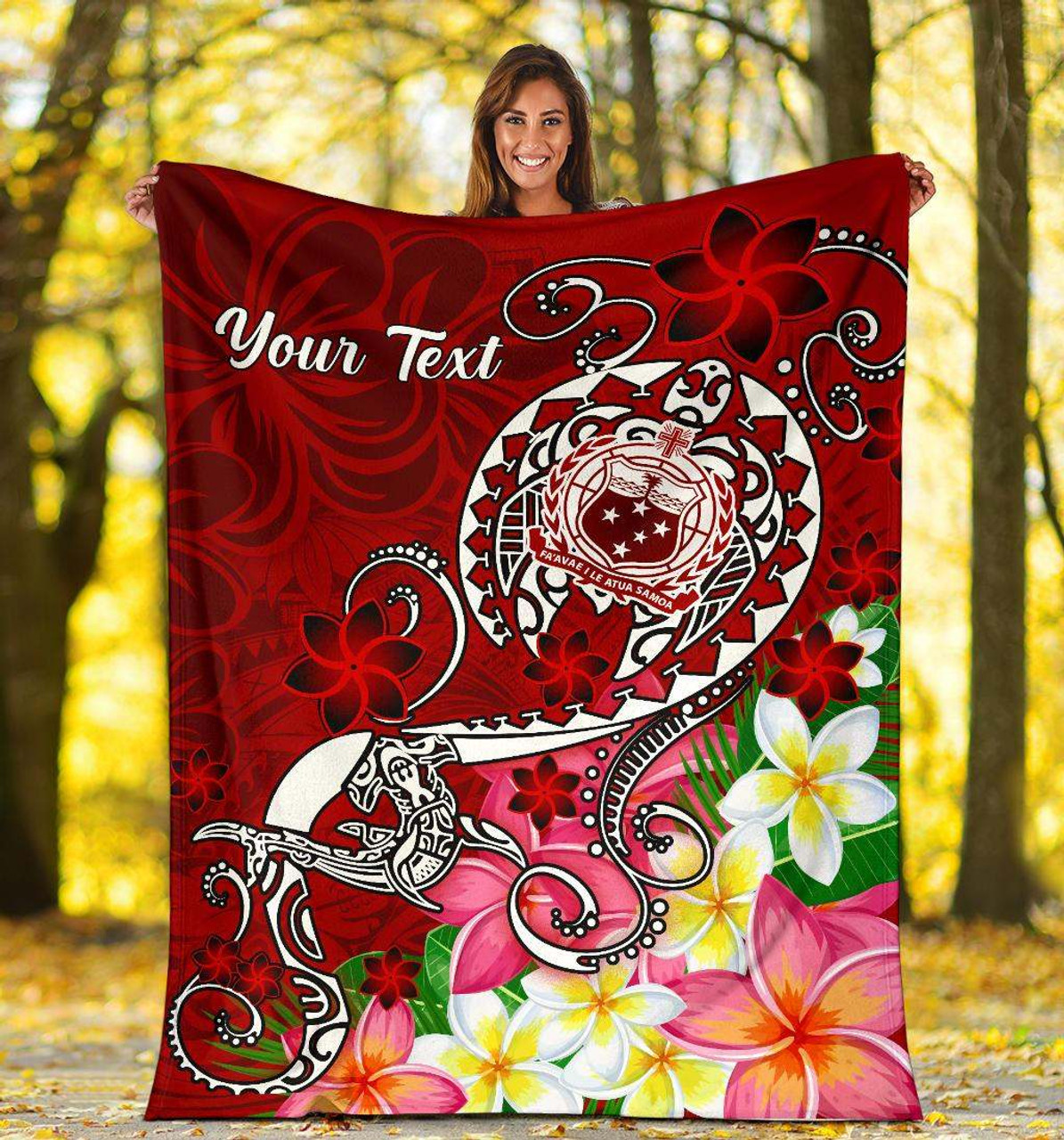 Samoa Custom Personalised Premium Blanket - Turtle Plumeria (Red) 5