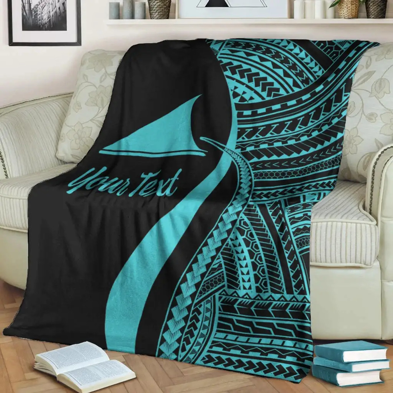 Tokelau Custom Personalised Premium Blanket - Turquoise Polynesian Tentacle Tribal Pattern 4