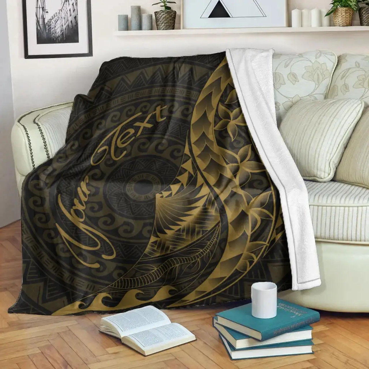 Samoa Premium Blanket - Custom Personalised Polynesian Pattern Style Gold Color  2