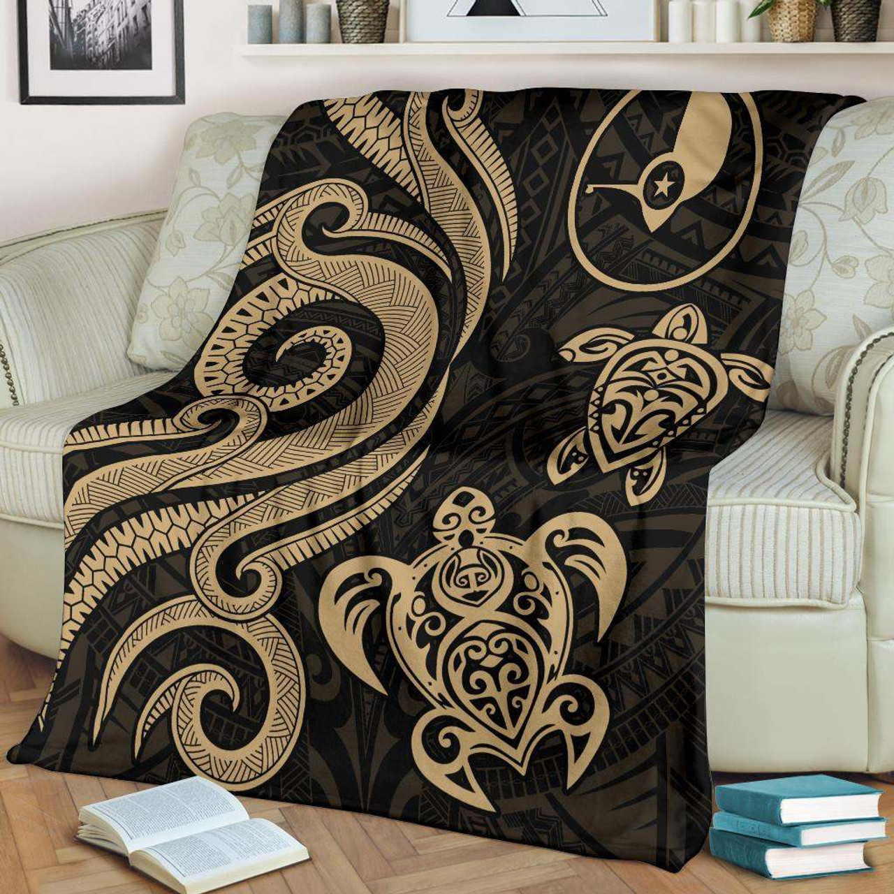 Yap Micronesian Premium Blanket - Gold Tentacle Turtle 2