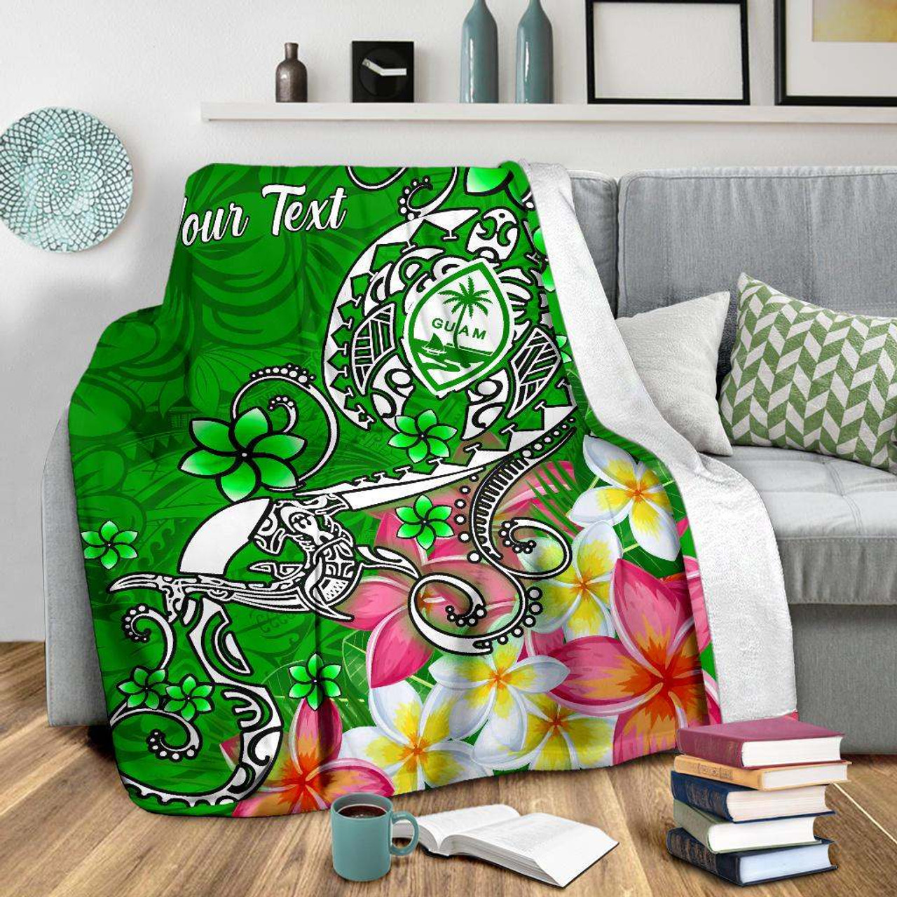 Guam Custom Personalised Premuim Blanket - Turtle Plumeria (Green) 3