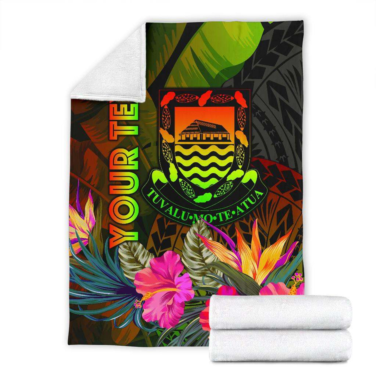 Tuvalu Polynesian Personalised Premium Blanket -  Hibiscus and Banana Leaves 7