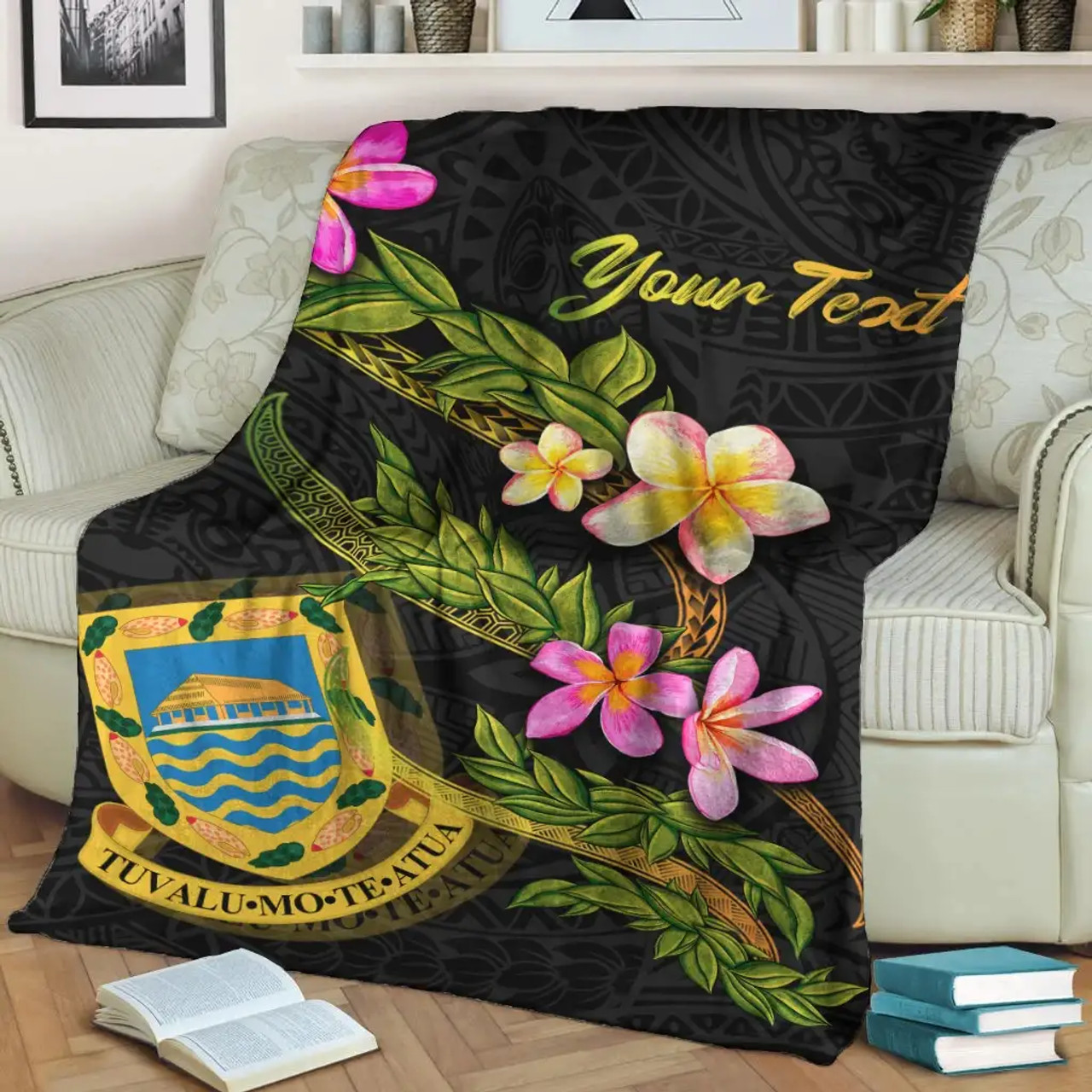 Tuvalu Polynesian Custom Personalised Blanket - Plumeria Tribal 2