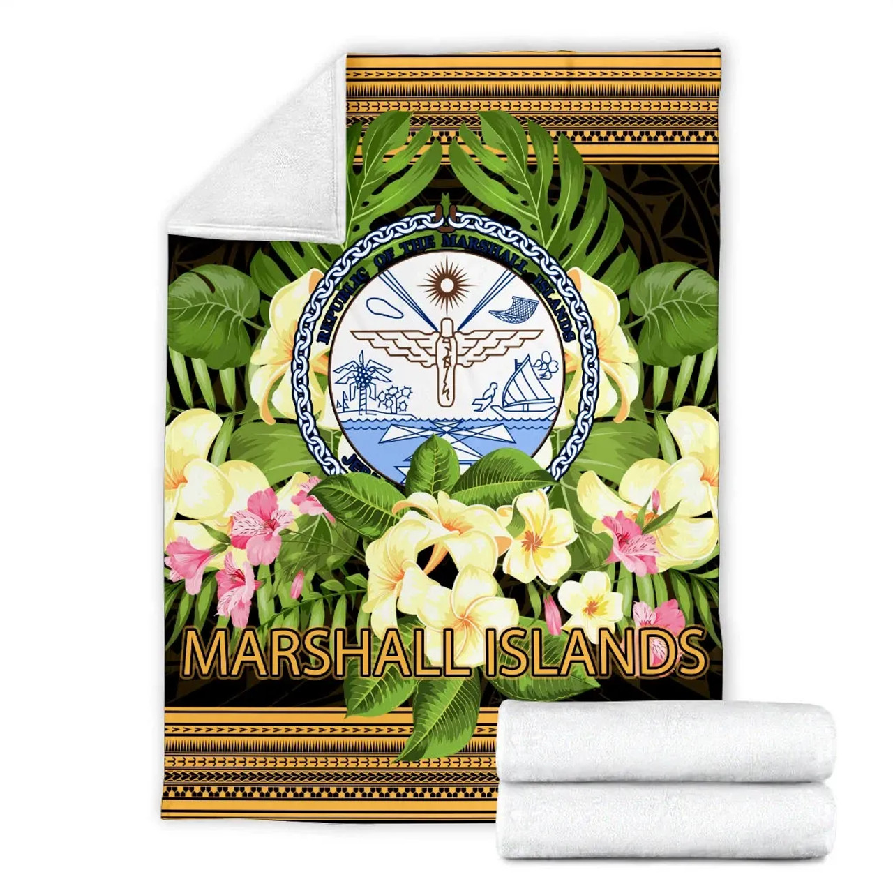 Marshall Islands Premium Blanket - Polynesian Gold Patterns Collection 5