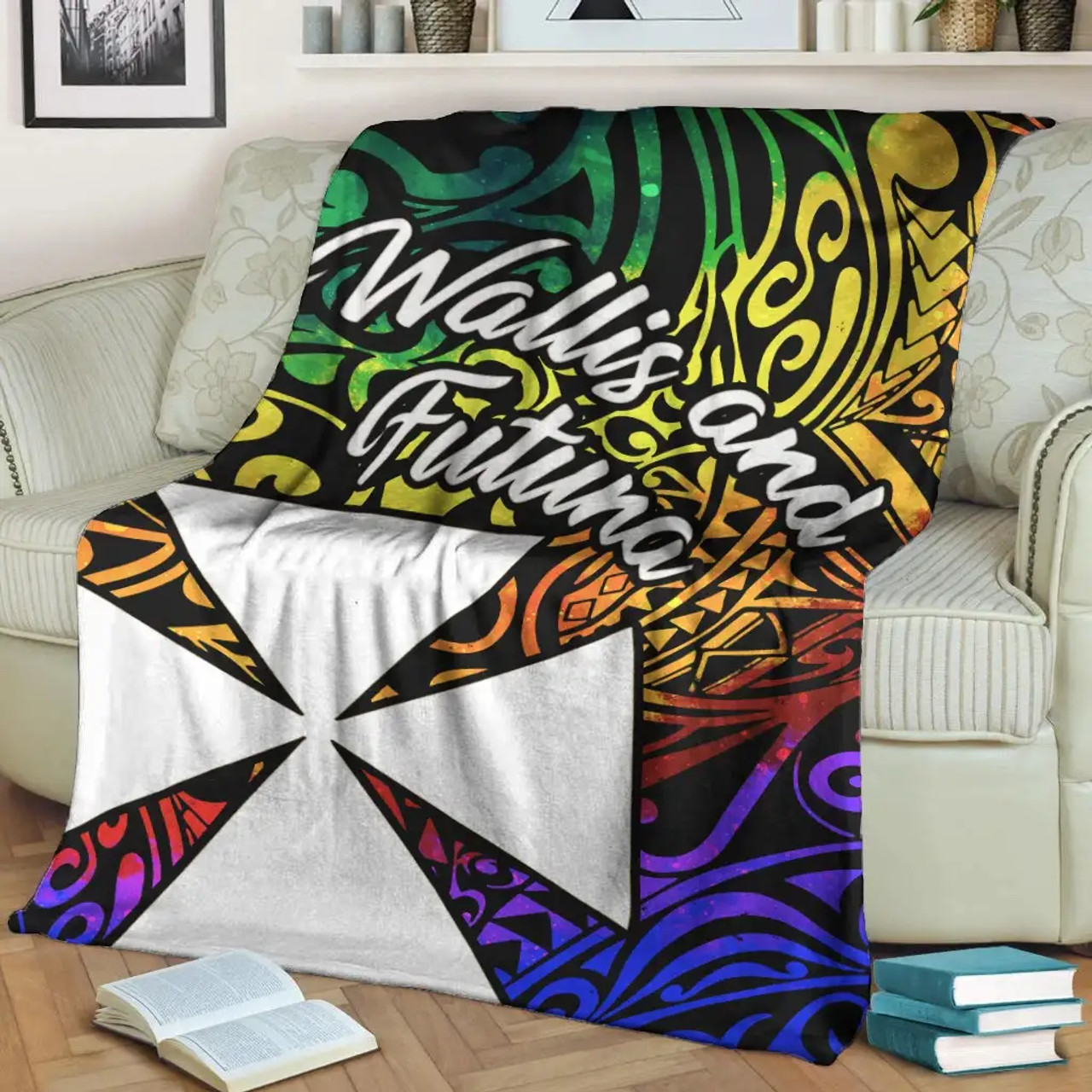 Wallis and Futuna Premium Blanket - Rainbow Polynesian Pattern 3