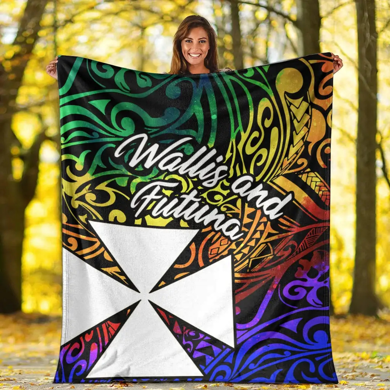 Wallis and Futuna Premium Blanket - Rainbow Polynesian Pattern 6