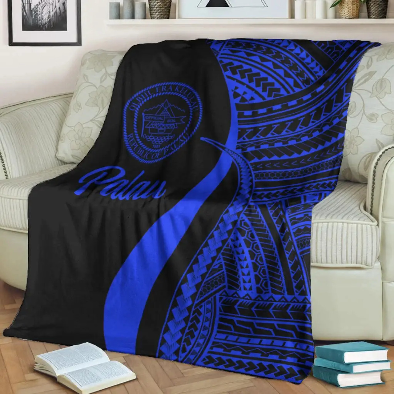 Palau Premium Blanket - Blue Polynesian Tentacle Tribal Pattern Crest 4