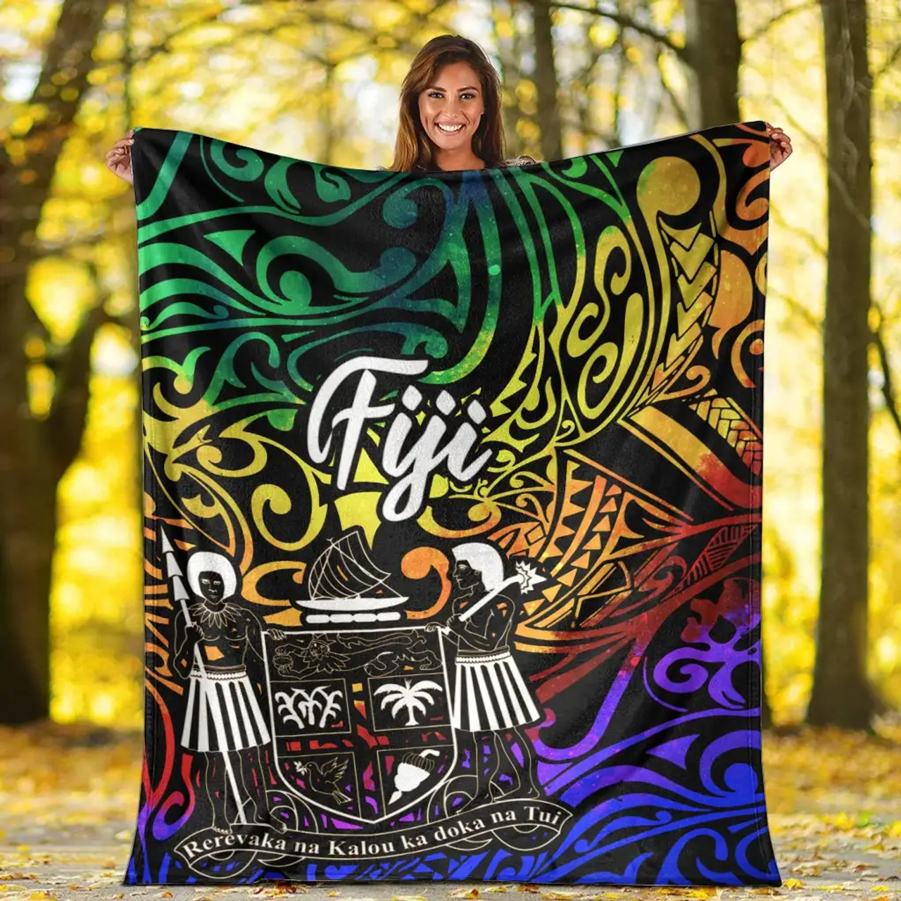 Fiji Premium Blanket - Rainbow Polynesian Pattern Crest 2