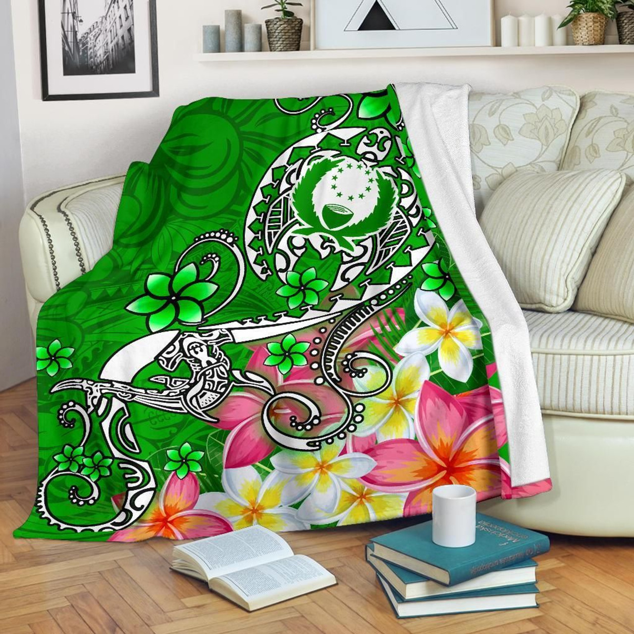 Pohnpei Premium Blanket - Turtle Plumeria (Green) 2