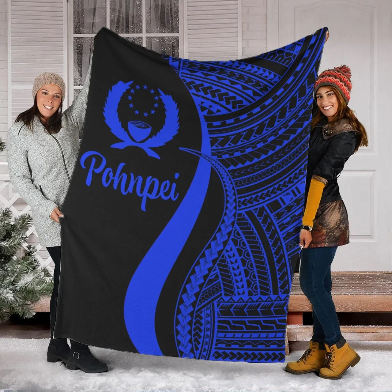 Pohnpei Premium Blanket - Blue Polynesian Tentacle Tribal Pattern 1