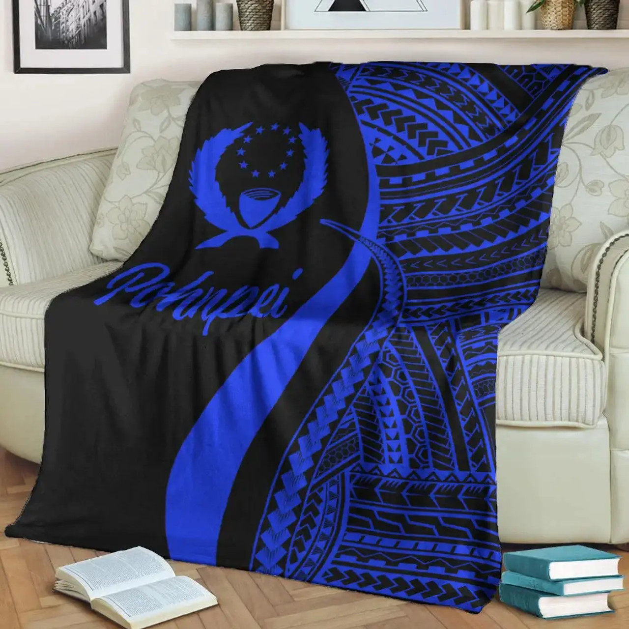 Pohnpei Premium Blanket - Blue Polynesian Tentacle Tribal Pattern 3