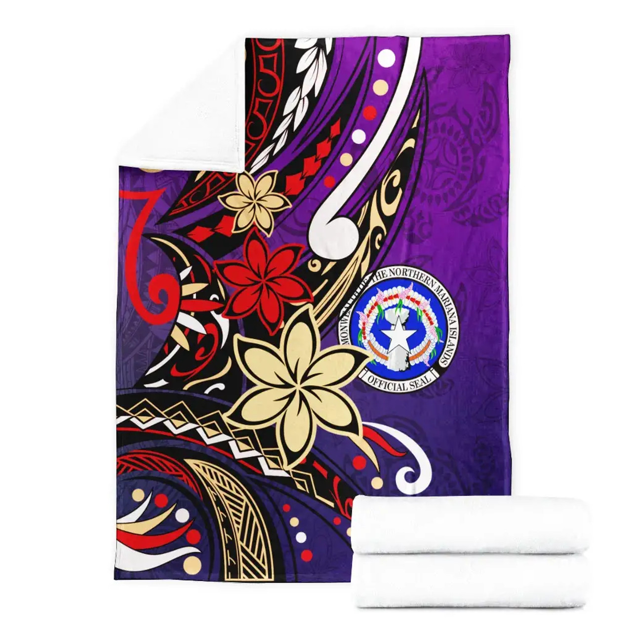 Northern Mariana Islands Premium Blanket - Tribal Flower With Special Turtles Purple Color 7