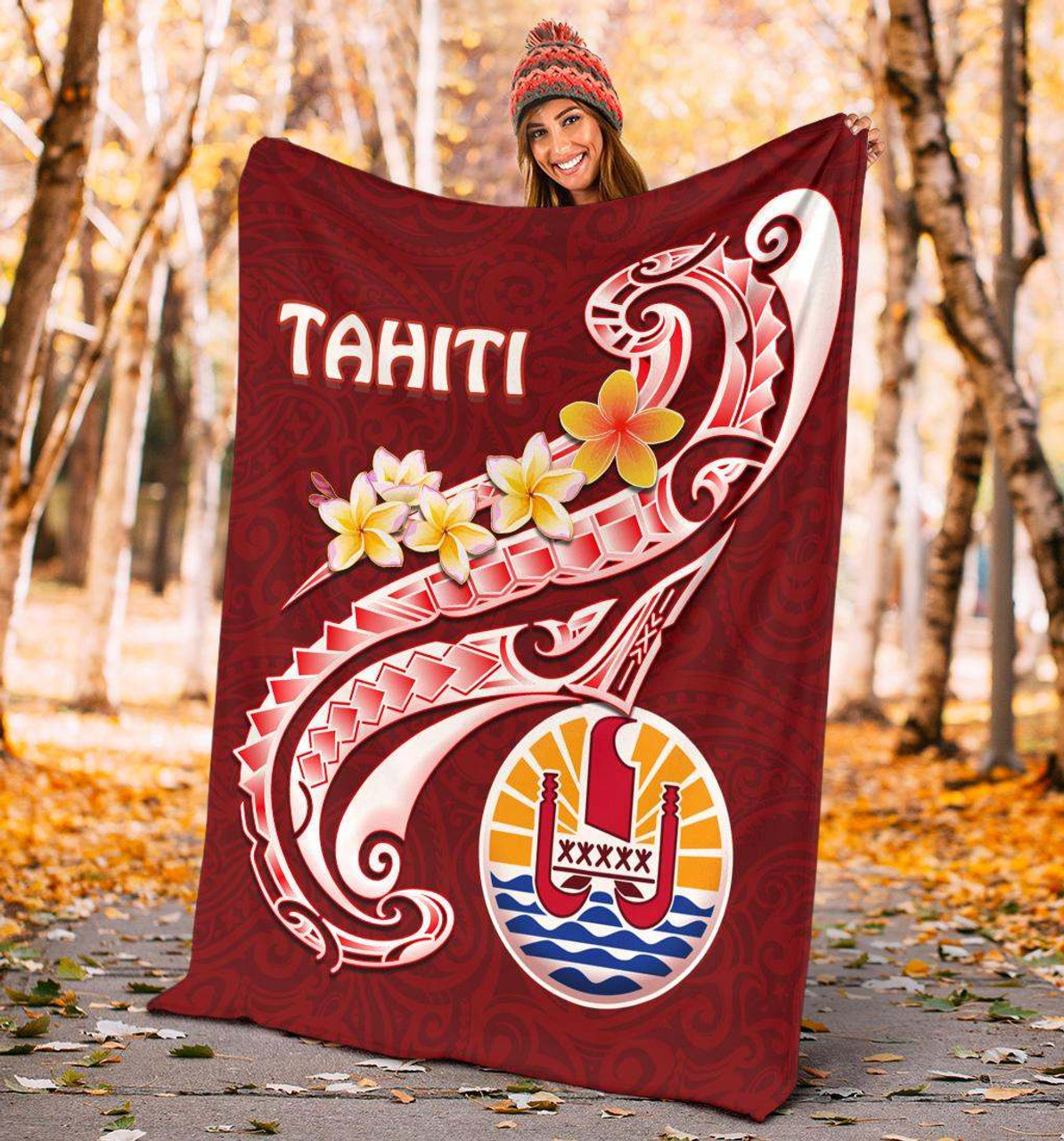 Tahiti Premium Blanket - Tahiti Seal Polynesian Patterns Plumeria 4