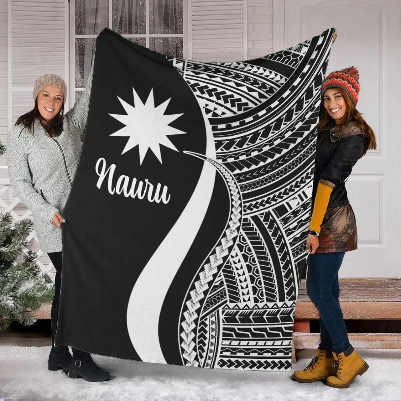 Nauru Premium Blanket - White Polynesian Tentacle Tribal Pattern 1