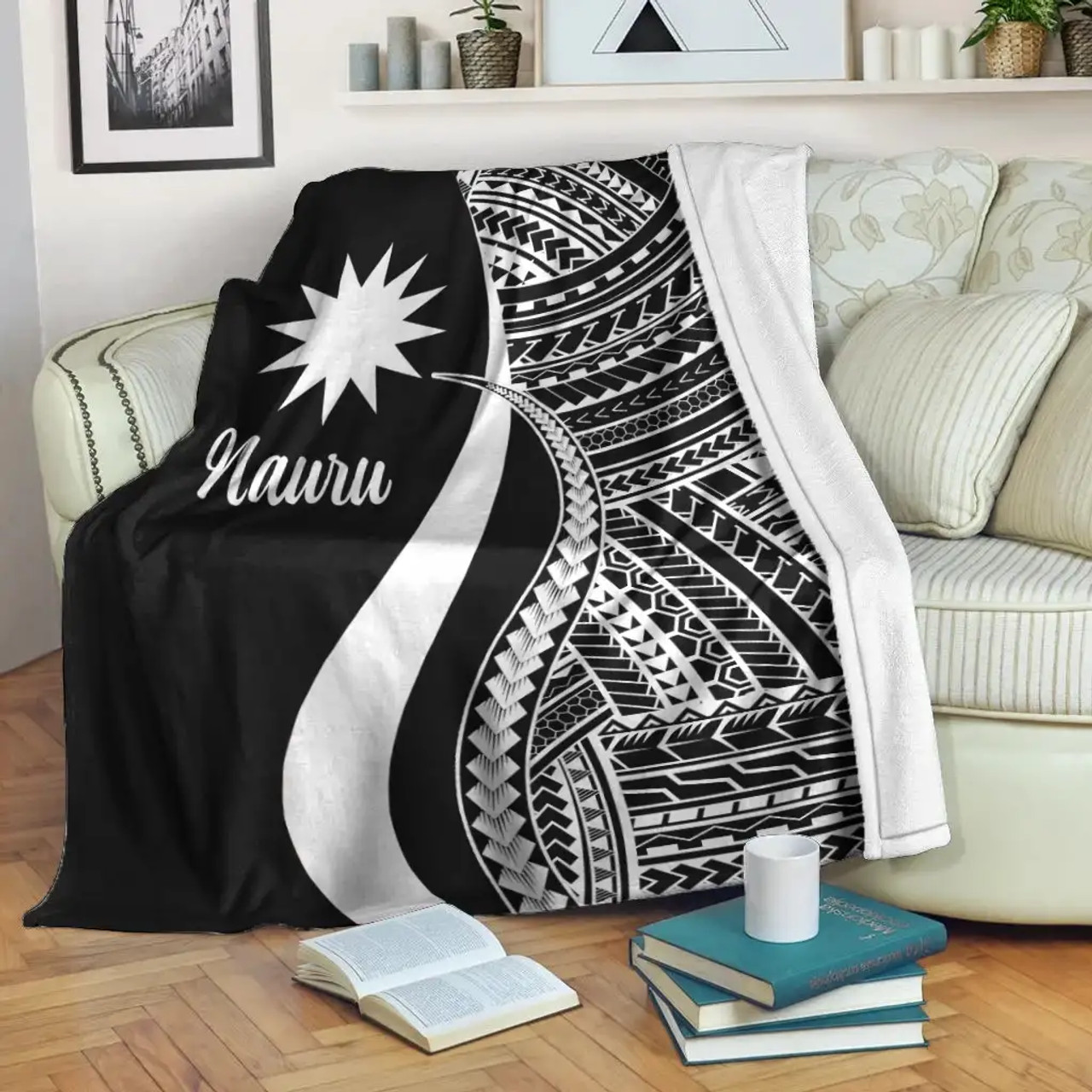 Nauru Premium Blanket - White Polynesian Tentacle Tribal Pattern 2