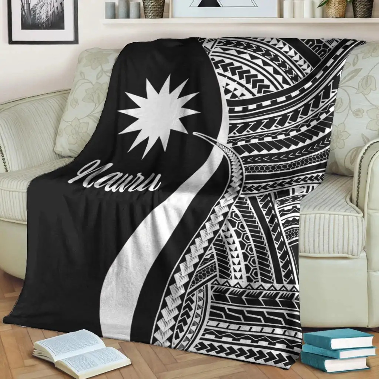 Nauru Premium Blanket - White Polynesian Tentacle Tribal Pattern 3