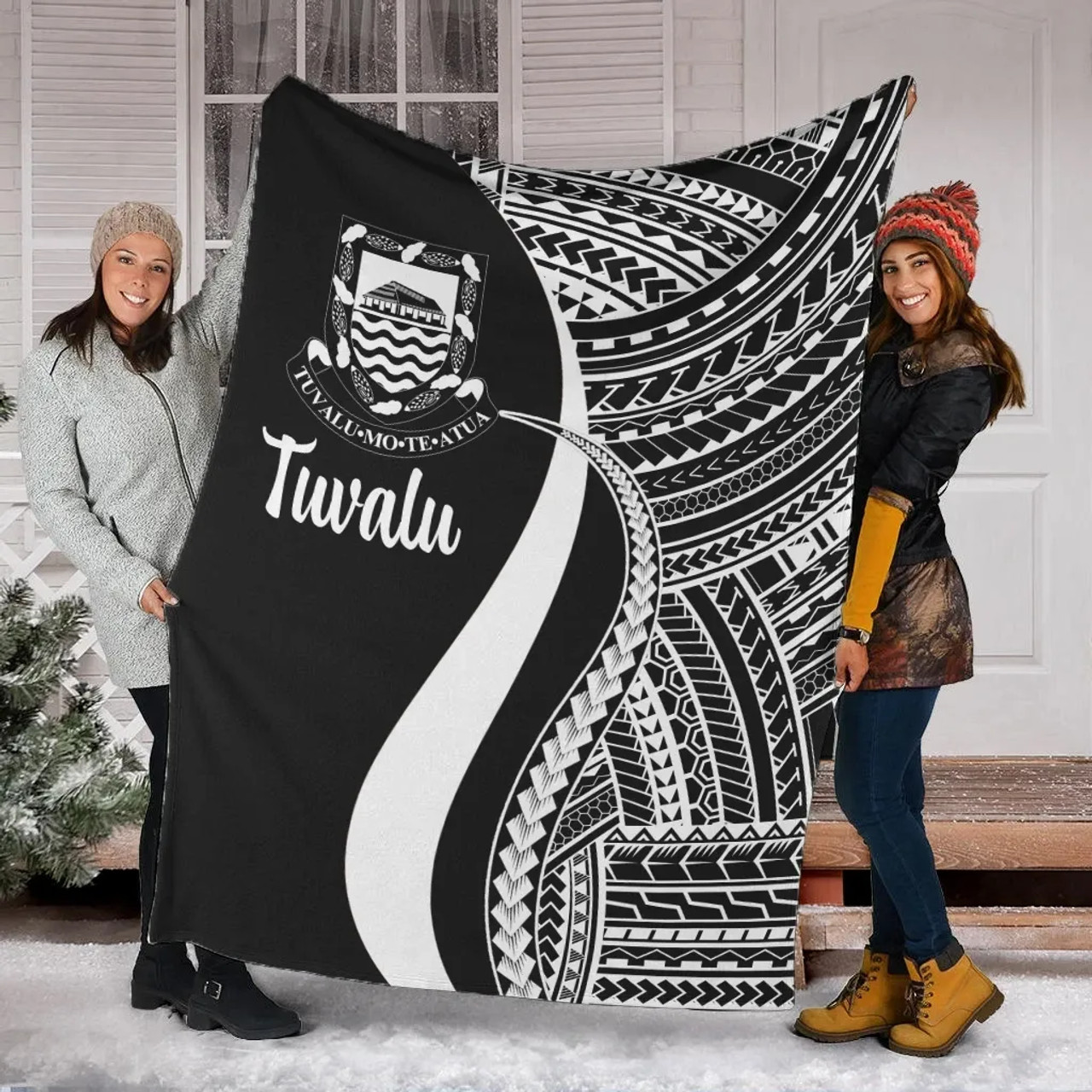 Tuvalu Premium Blanket - White Polynesian Tentacle Tribal Pattern 1