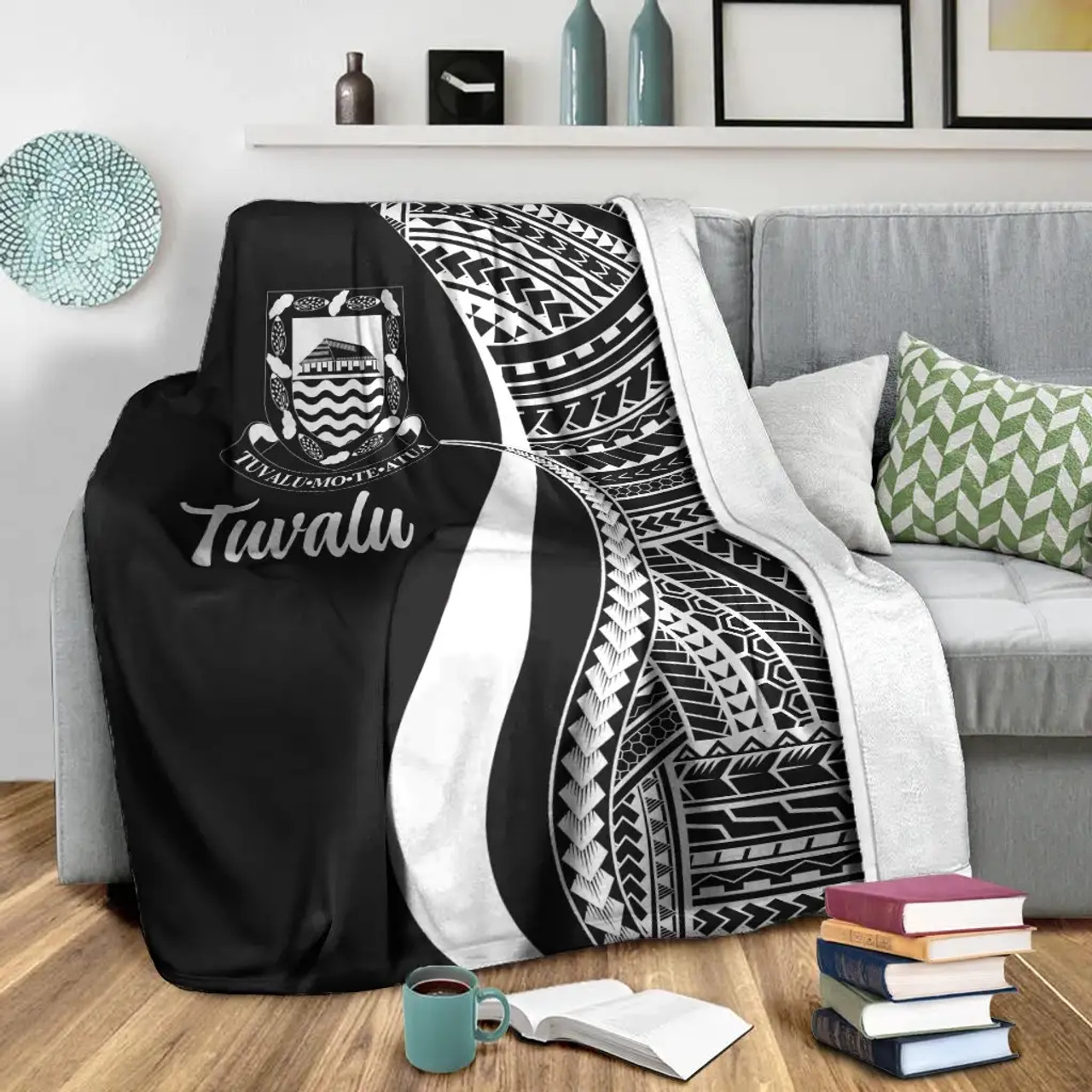 Tuvalu Premium Blanket - White Polynesian Tentacle Tribal Pattern 3