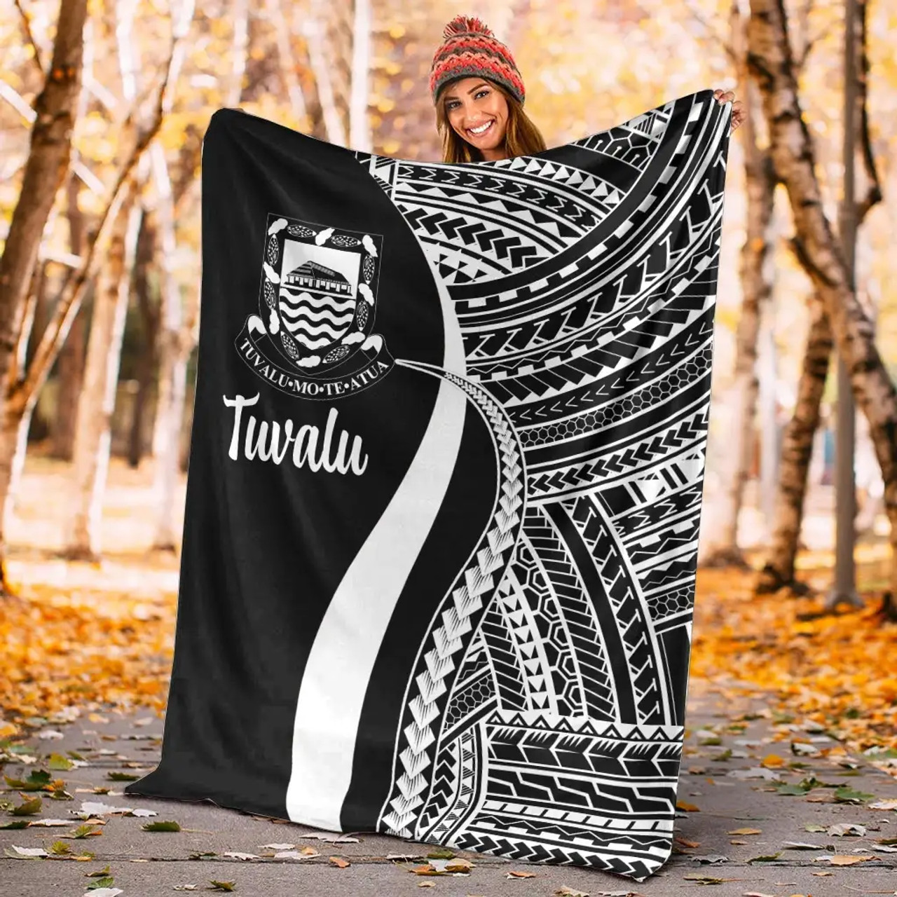 Tuvalu Premium Blanket - White Polynesian Tentacle Tribal Pattern 4