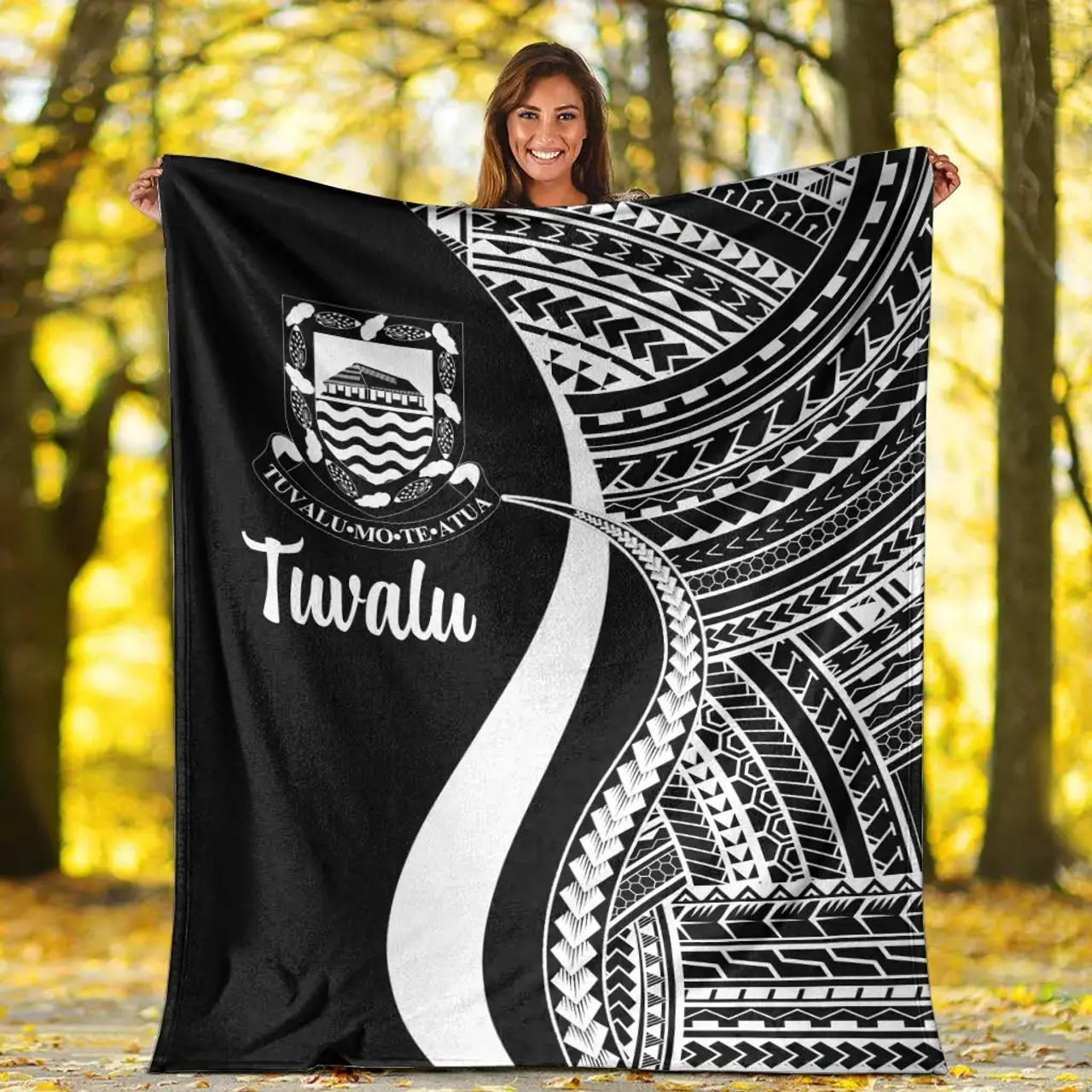 Tuvalu Premium Blanket - White Polynesian Tentacle Tribal Pattern 5