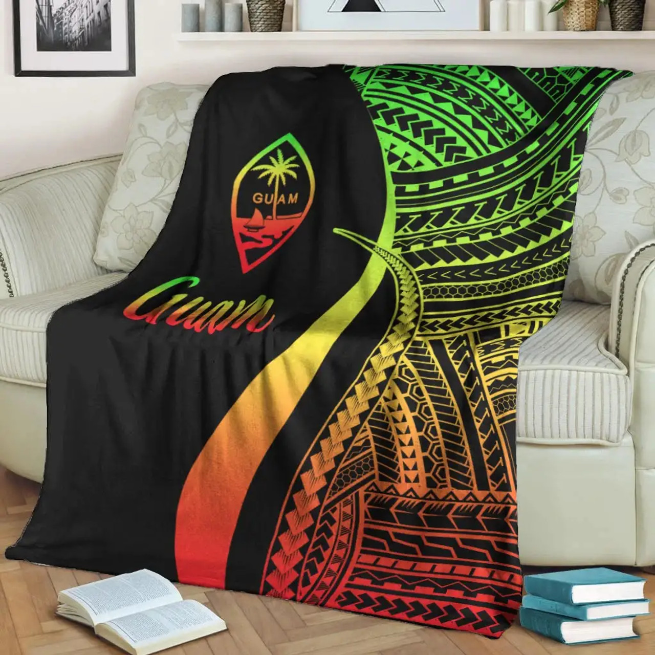 Guam Premium Blanket - Reggae Polynesian Tentacle Tribal Pattern 3