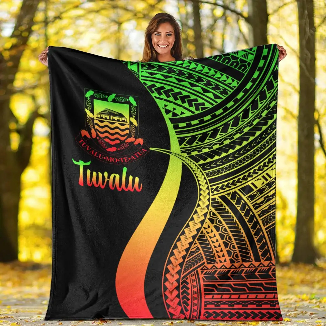 Tuvalu Premium Blanket - Reggae Polynesian Tentacle Tribal Pattern 4