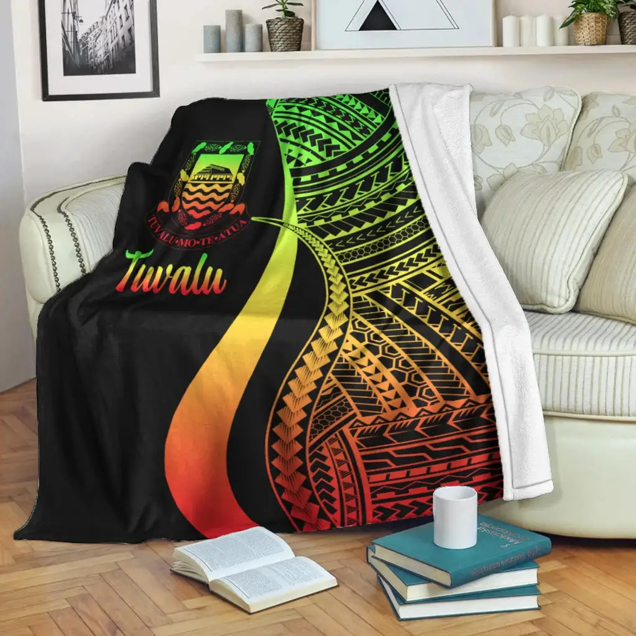 Tuvalu Premium Blanket - Reggae Polynesian Tentacle Tribal Pattern 8