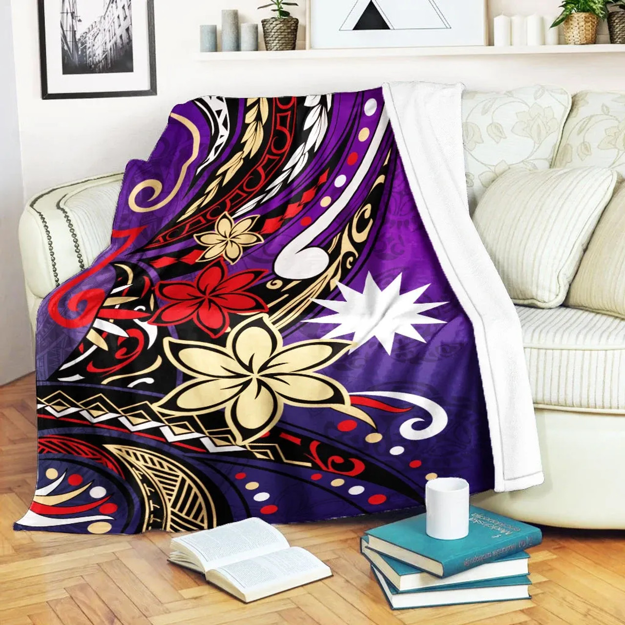 Nauru Premium Blanket - Tribal Flower With Special Turtles Purple Color 1