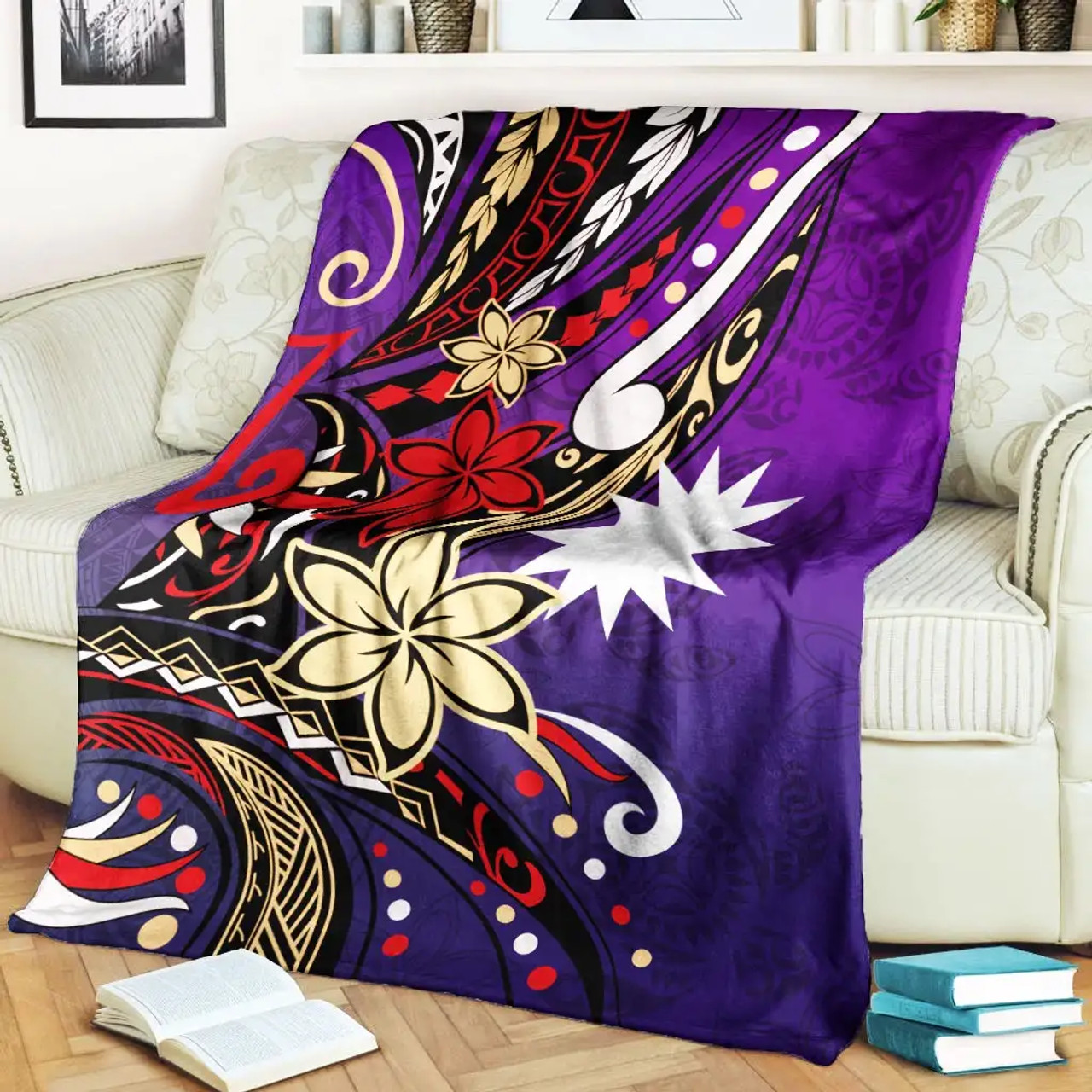 Nauru Premium Blanket - Tribal Flower With Special Turtles Purple Color 2