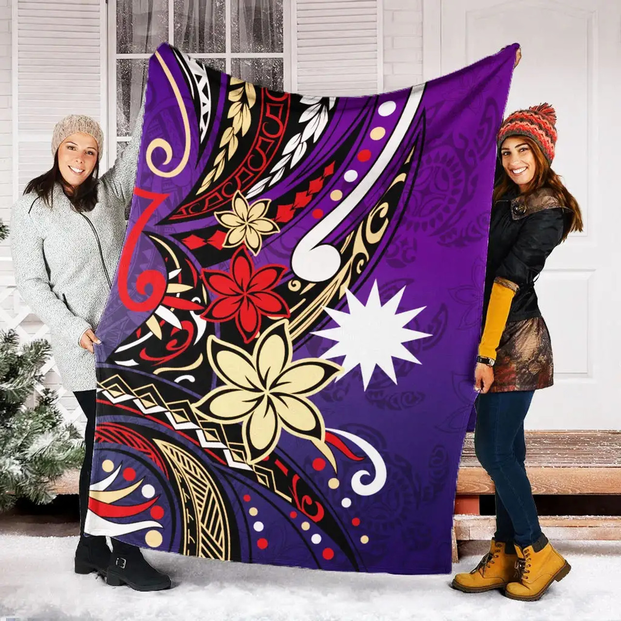 Nauru Premium Blanket - Tribal Flower With Special Turtles Purple Color 6