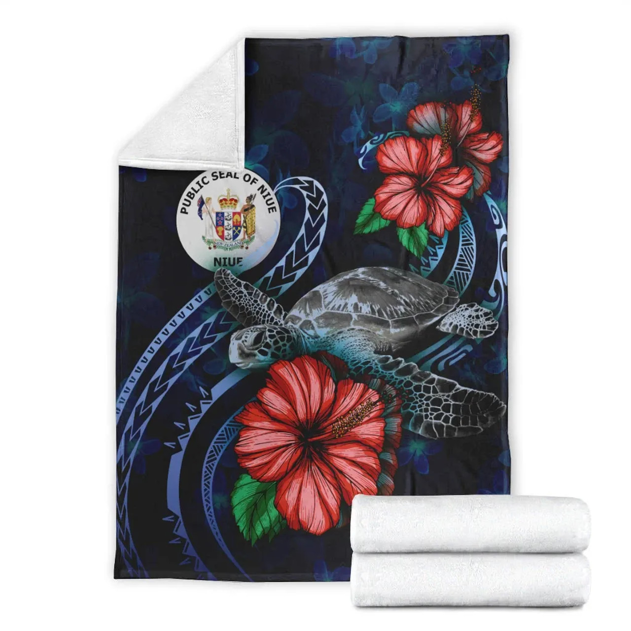 Niue Polynesian Premium Blanket - Blue Turtle Hibiscus 7