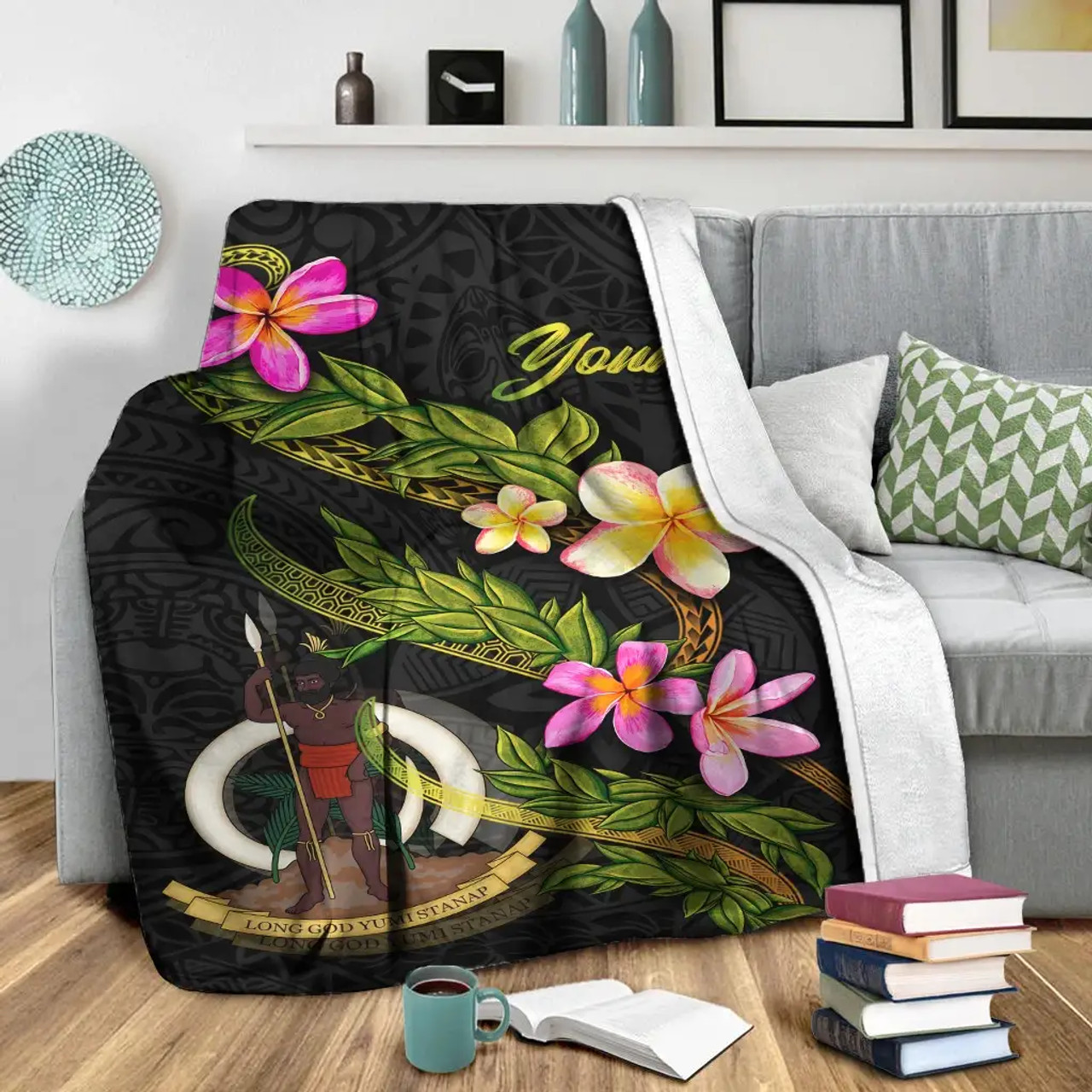 Vanuatu Polynesian Custom Personalised Blanket - Plumeria Tribal 3