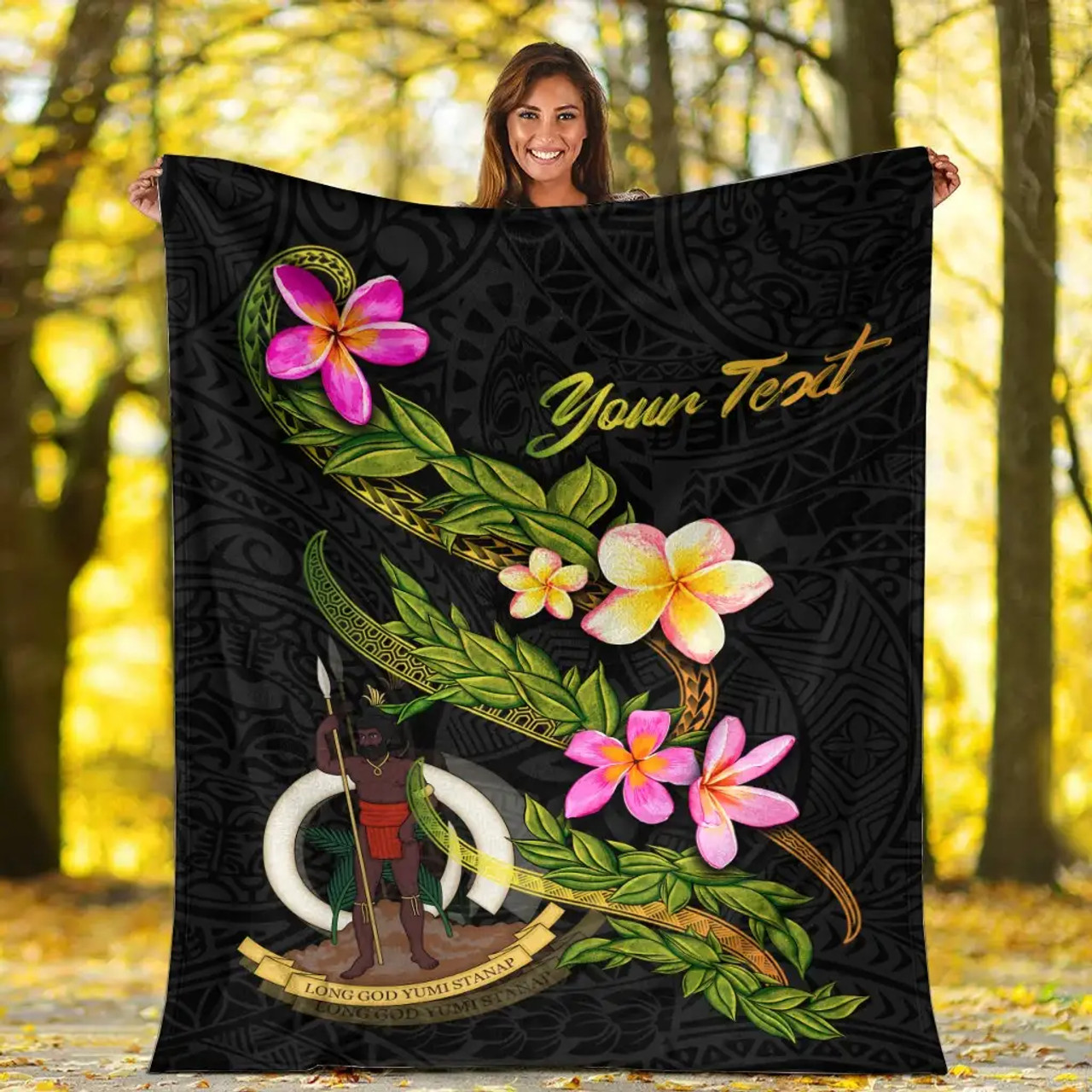 Vanuatu Polynesian Custom Personalised Blanket - Plumeria Tribal 5