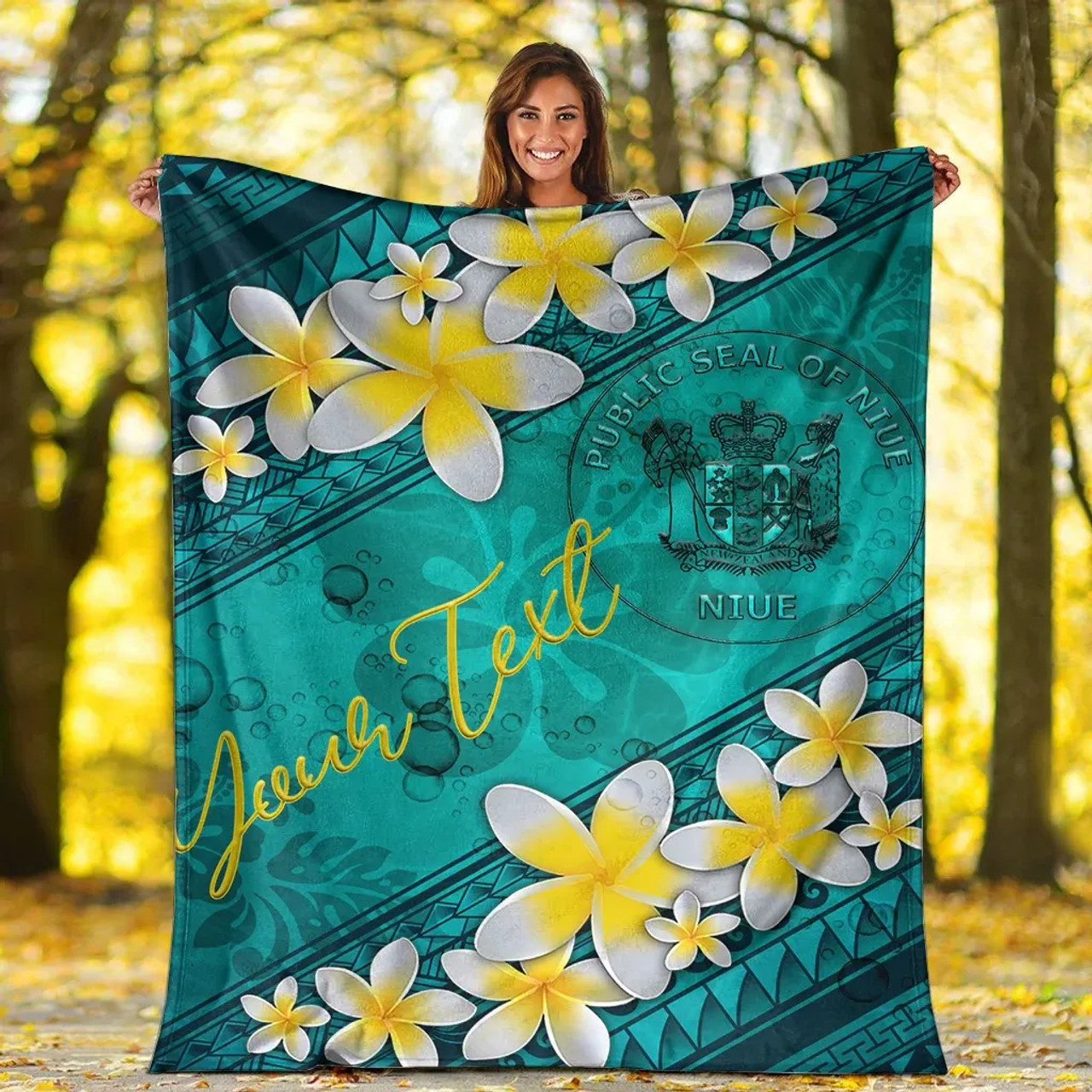 Niue Polynesian Custom Personalised Blanket - Plumeria With Blue Ocean 8