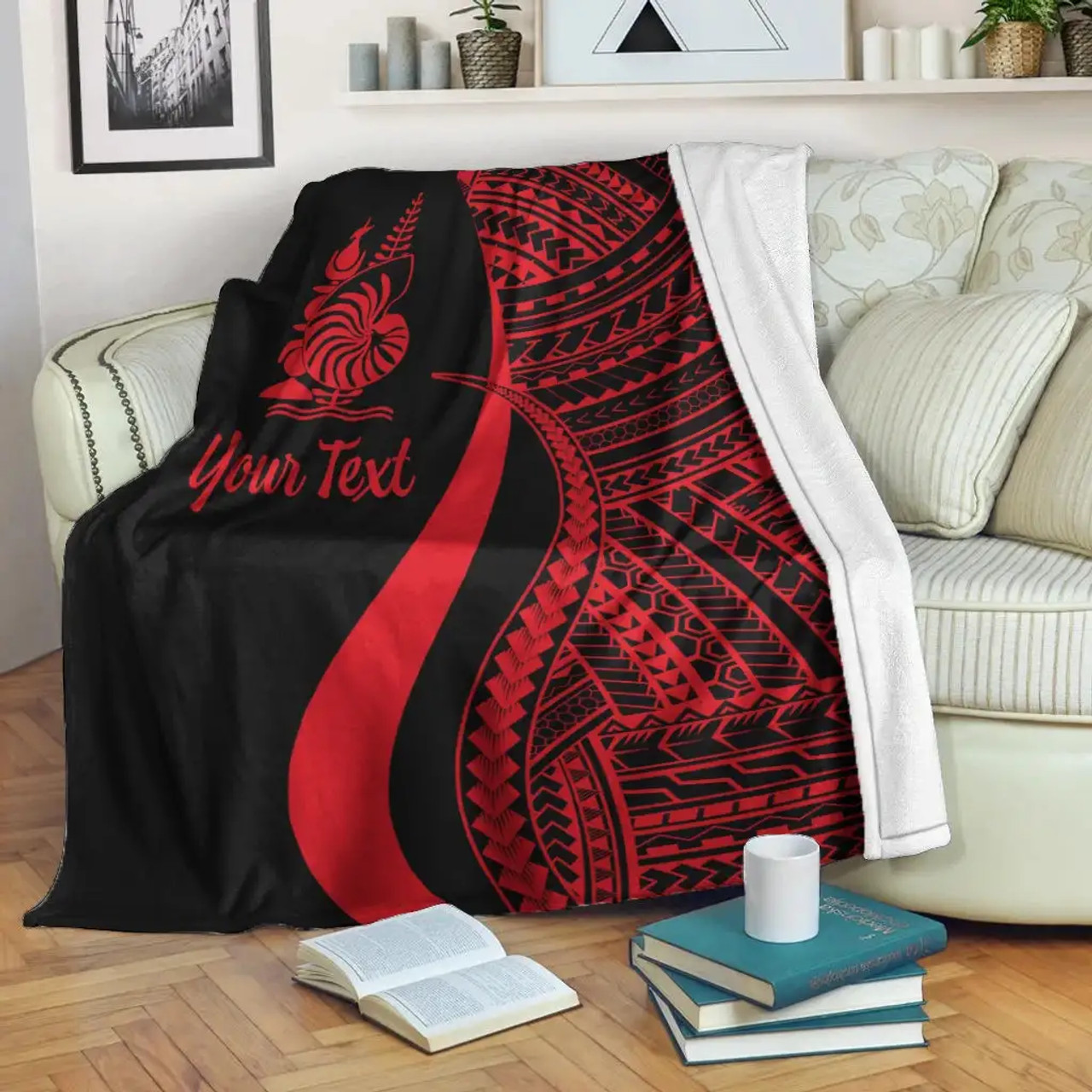 New Caledonia Custom Personalised Premium Blanket - Red Polynesian Tentacle Tribal Pattern Crest 2