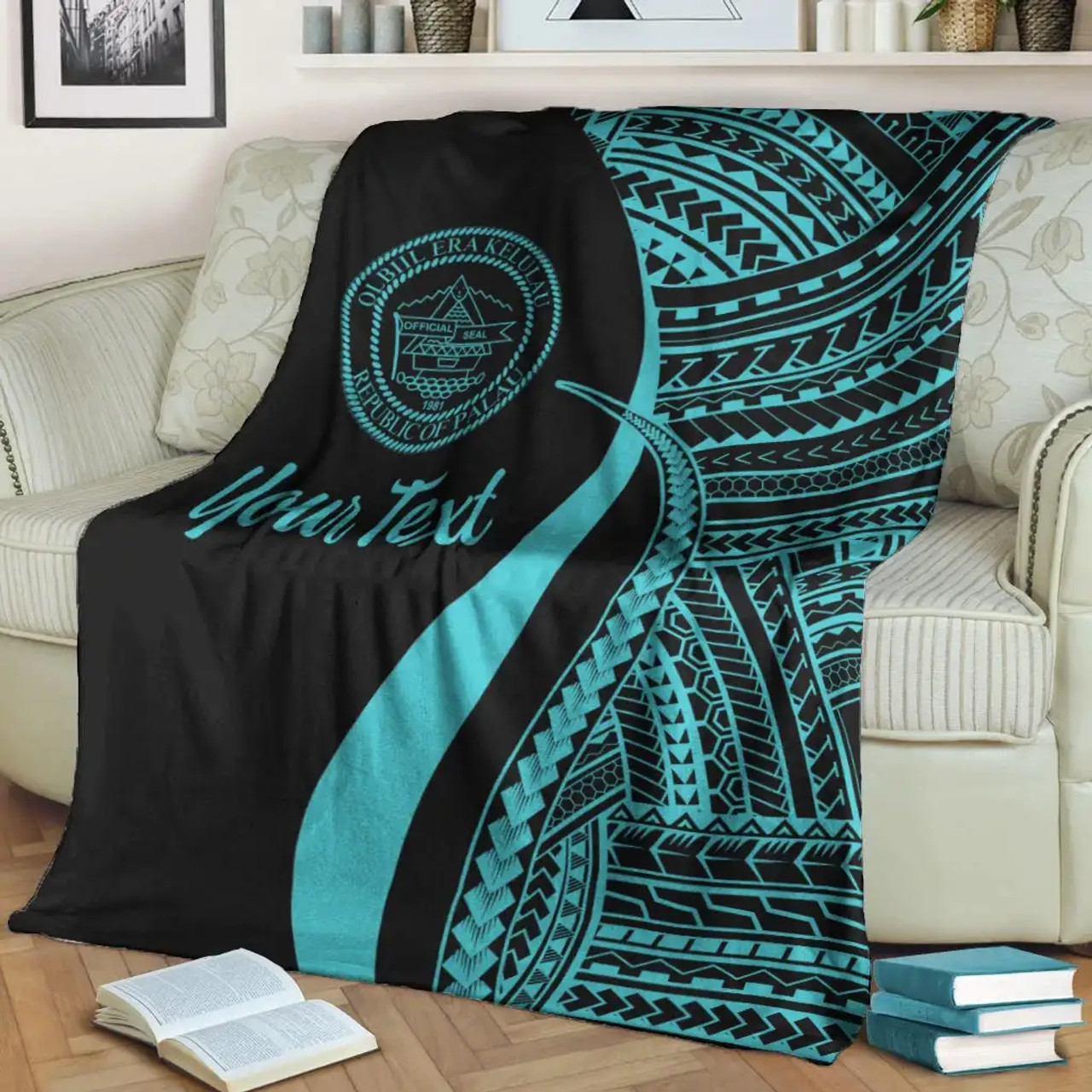 Palau Custom Personalised Premium Blanket - Turquoise Polynesian Tentacle Tribal Pattern Crest 3