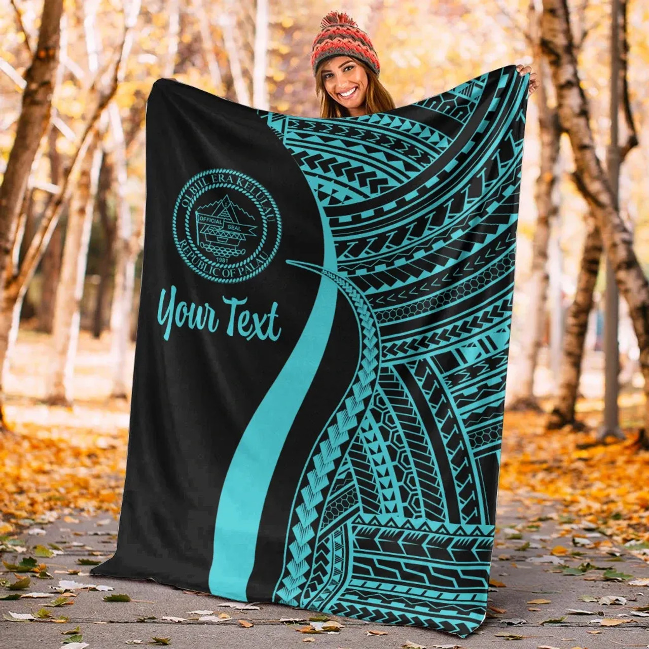 Palau Custom Personalised Premium Blanket - Turquoise Polynesian Tentacle Tribal Pattern Crest 5