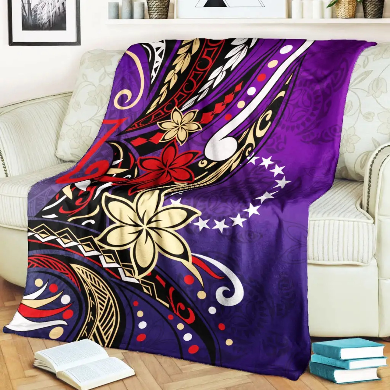 Cook Islands Premium Blanket - Tribal Flower With Special Turtles Purple Color 2