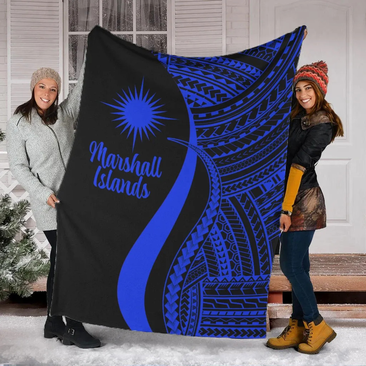 Marshall Islands Premium Blanket - Blue Polynesian Tentacle Tribal Pattern 1