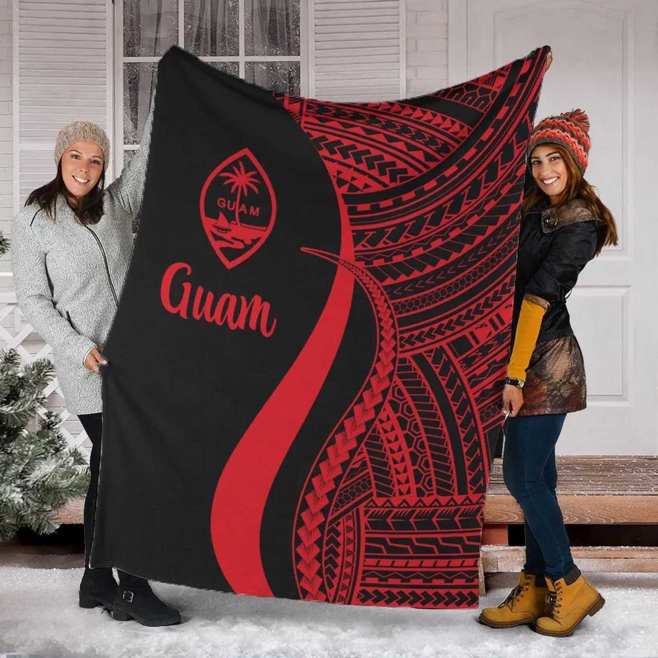Guam Premium Blanket - Red Polynesian Tentacle Tribal Pattern 1