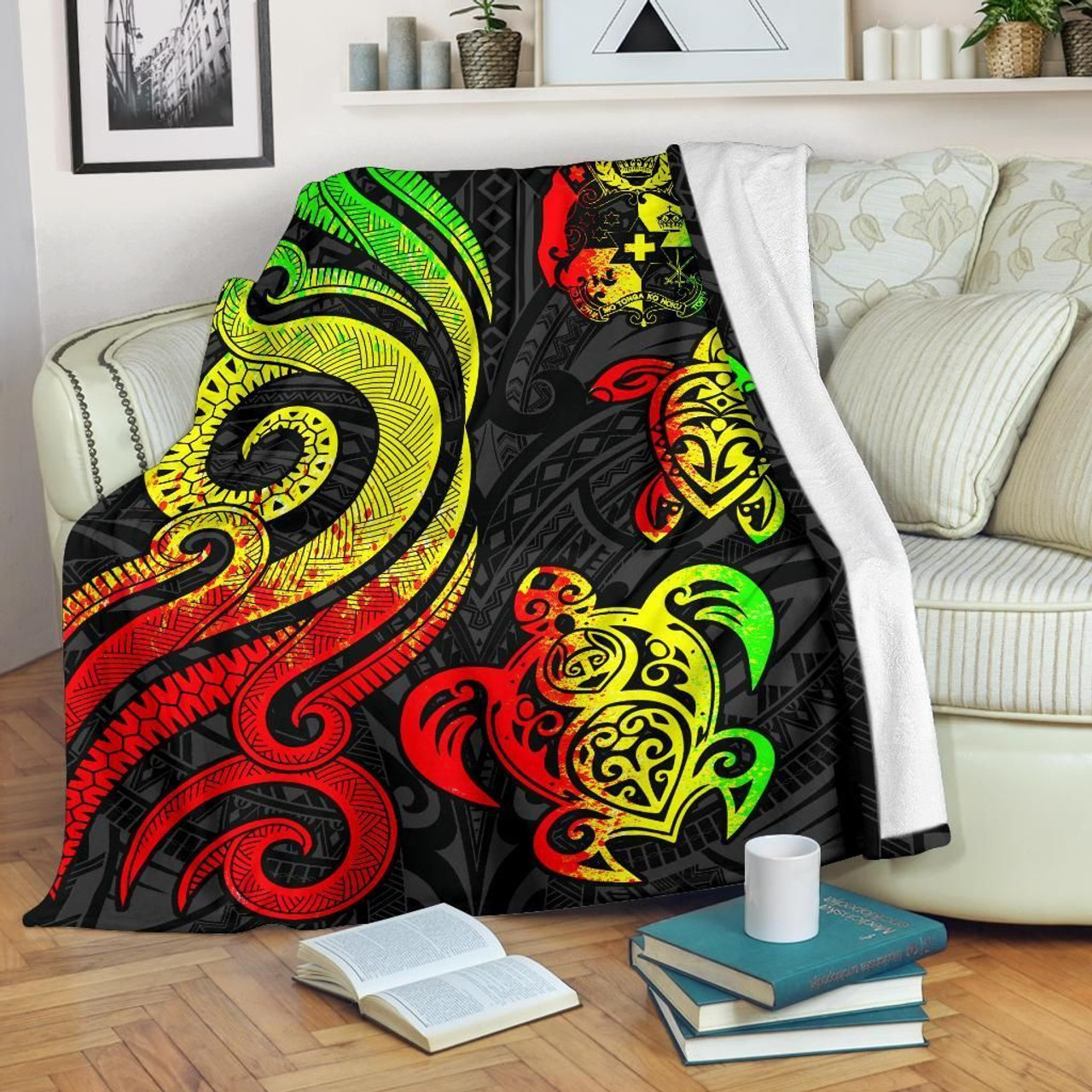 Tonga Polynesian Premium Blanket - Reggae Tentacle Turtle 1