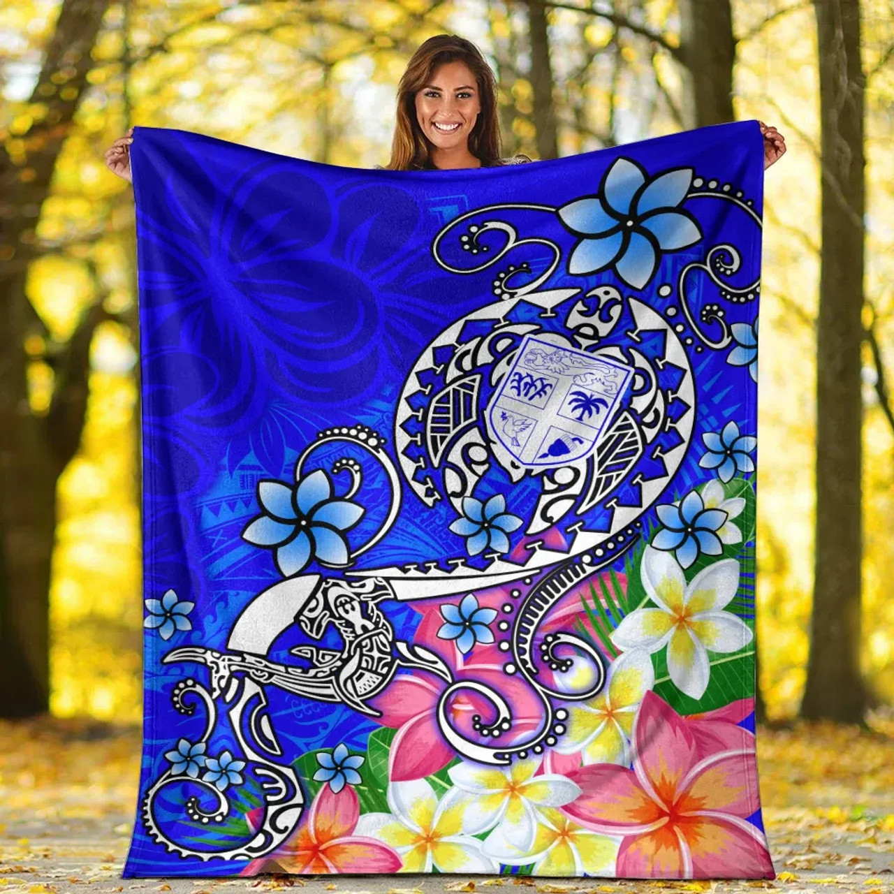 Fiji Premium Blanket  - Turtle Plumeria (Blue) 4