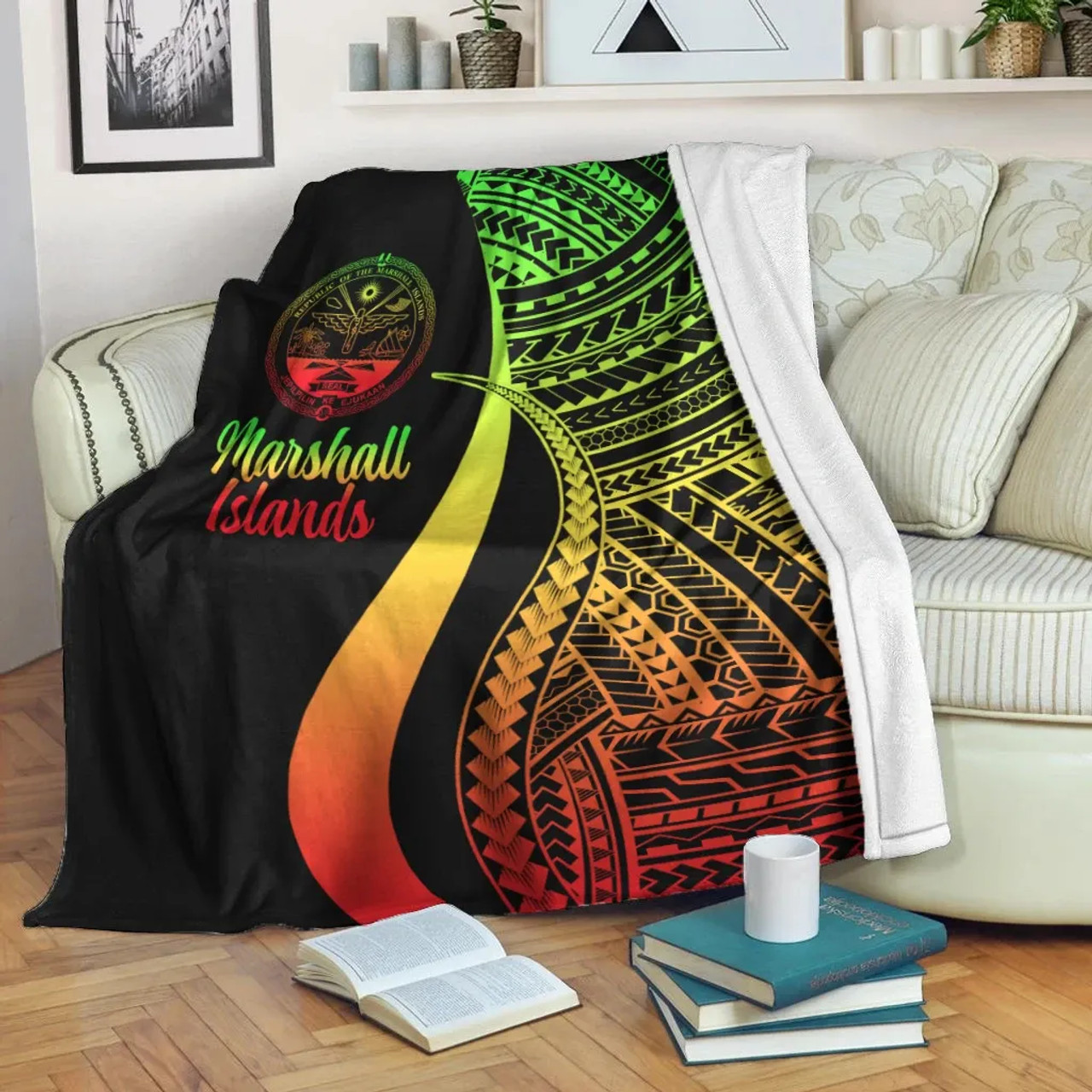 Marshall Islands Premium Blanket - Reggae Polynesian Tentacle Tribal Pattern Crest 2