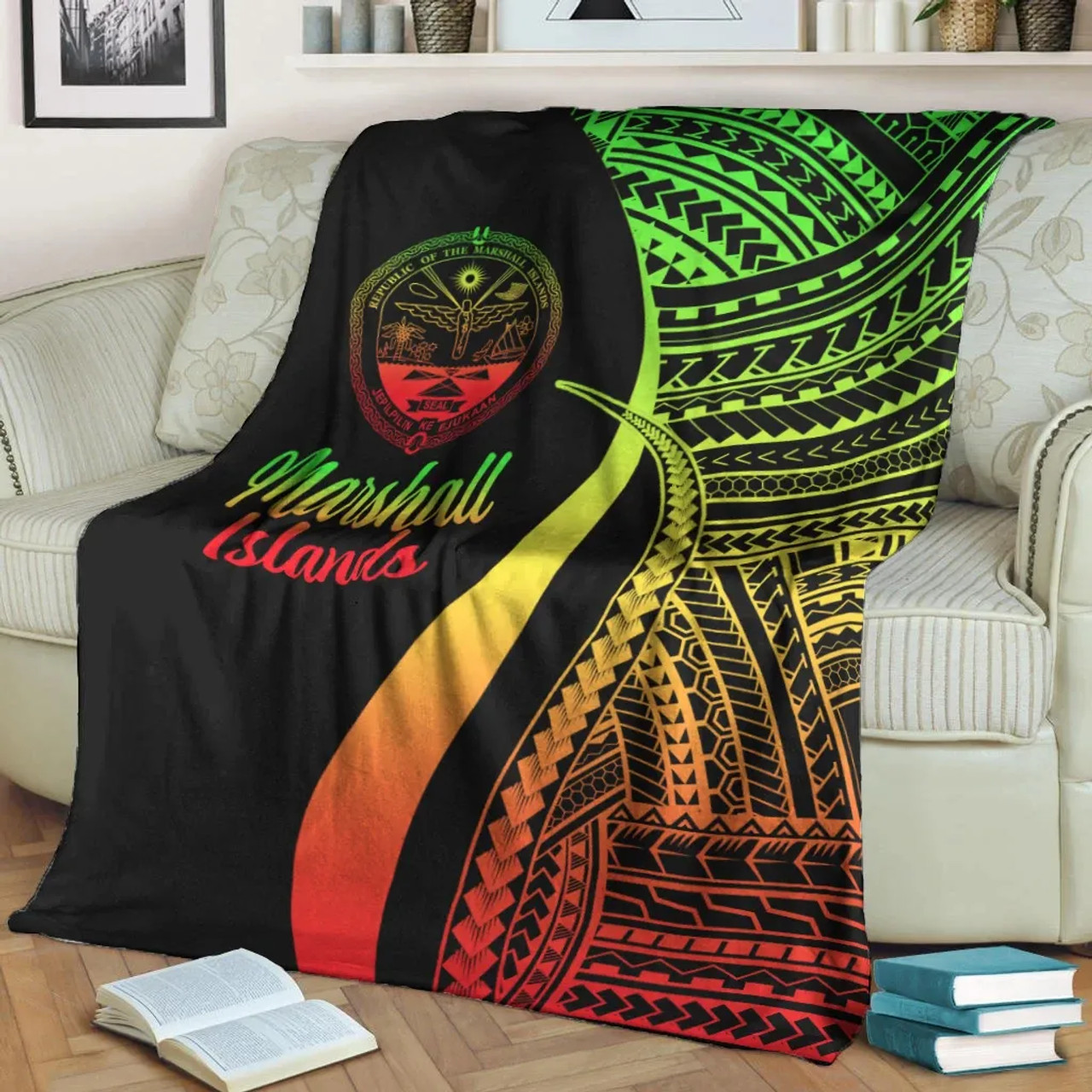 Marshall Islands Premium Blanket - Reggae Polynesian Tentacle Tribal Pattern Crest 3