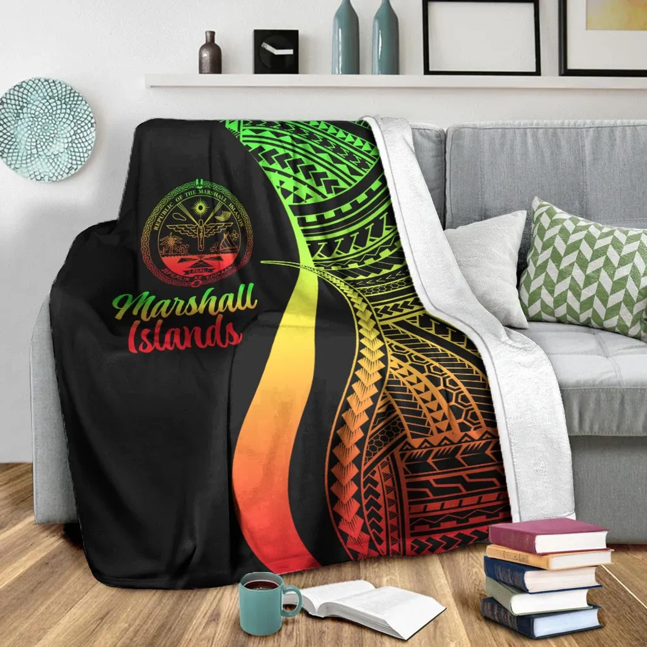 Marshall Islands Premium Blanket - Reggae Polynesian Tentacle Tribal Pattern Crest 4