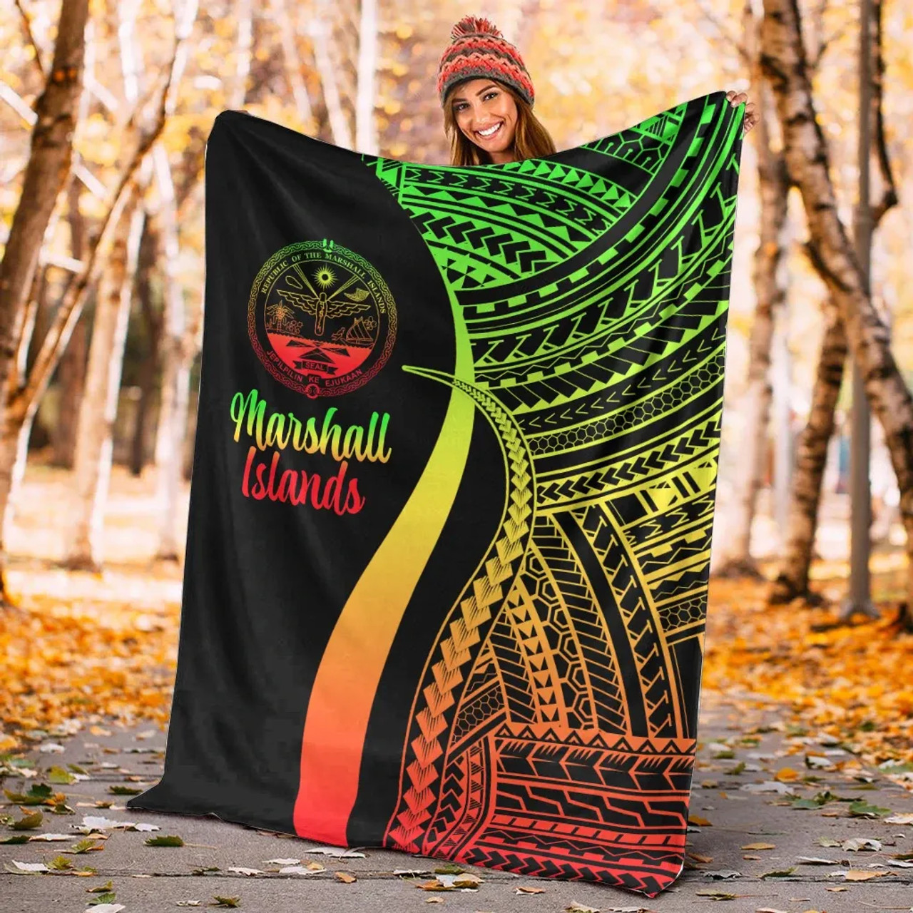 Marshall Islands Premium Blanket - Reggae Polynesian Tentacle Tribal Pattern Crest 5